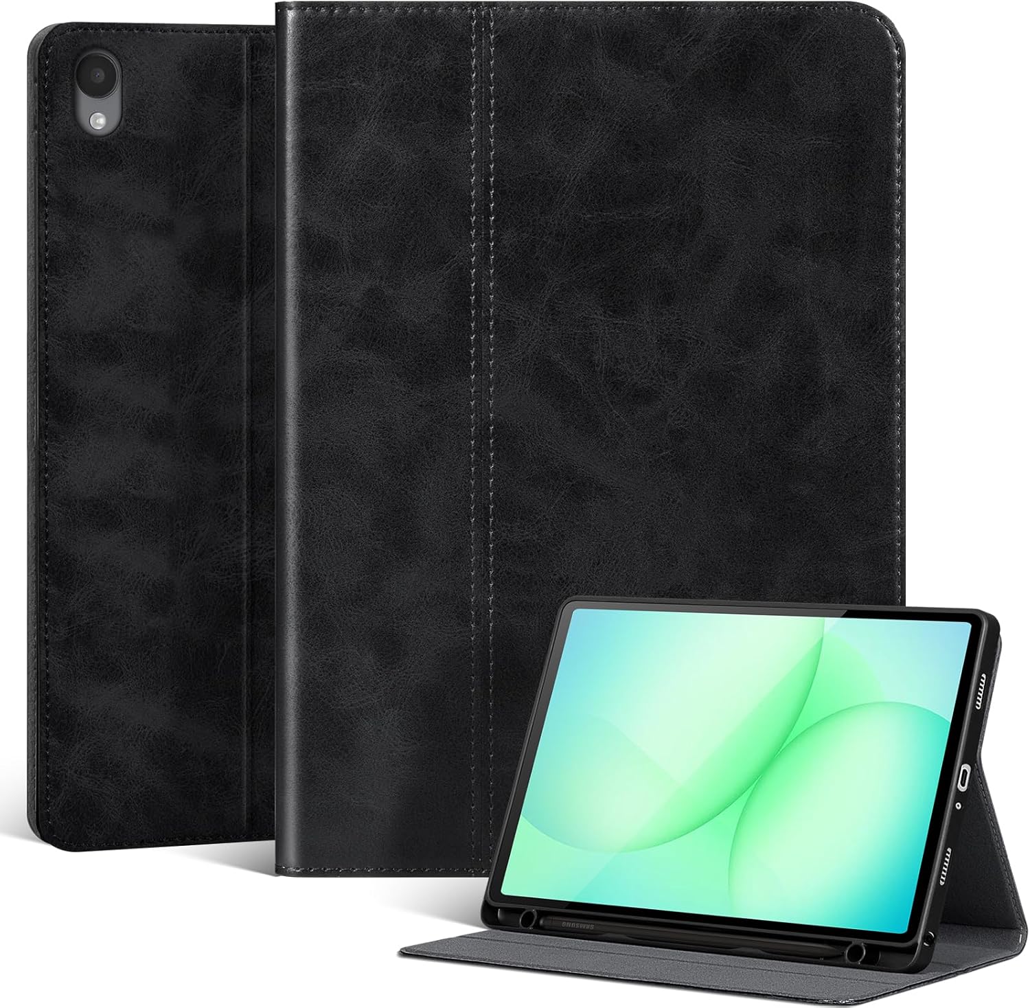 for Samsung Galaxy Tab S11 11 inch 5G Case with S Pen Holder 2025 Model(SM-X730/X736B) Genuine Leather Cover Protective Shell,Auto Wake/Sleep.Black