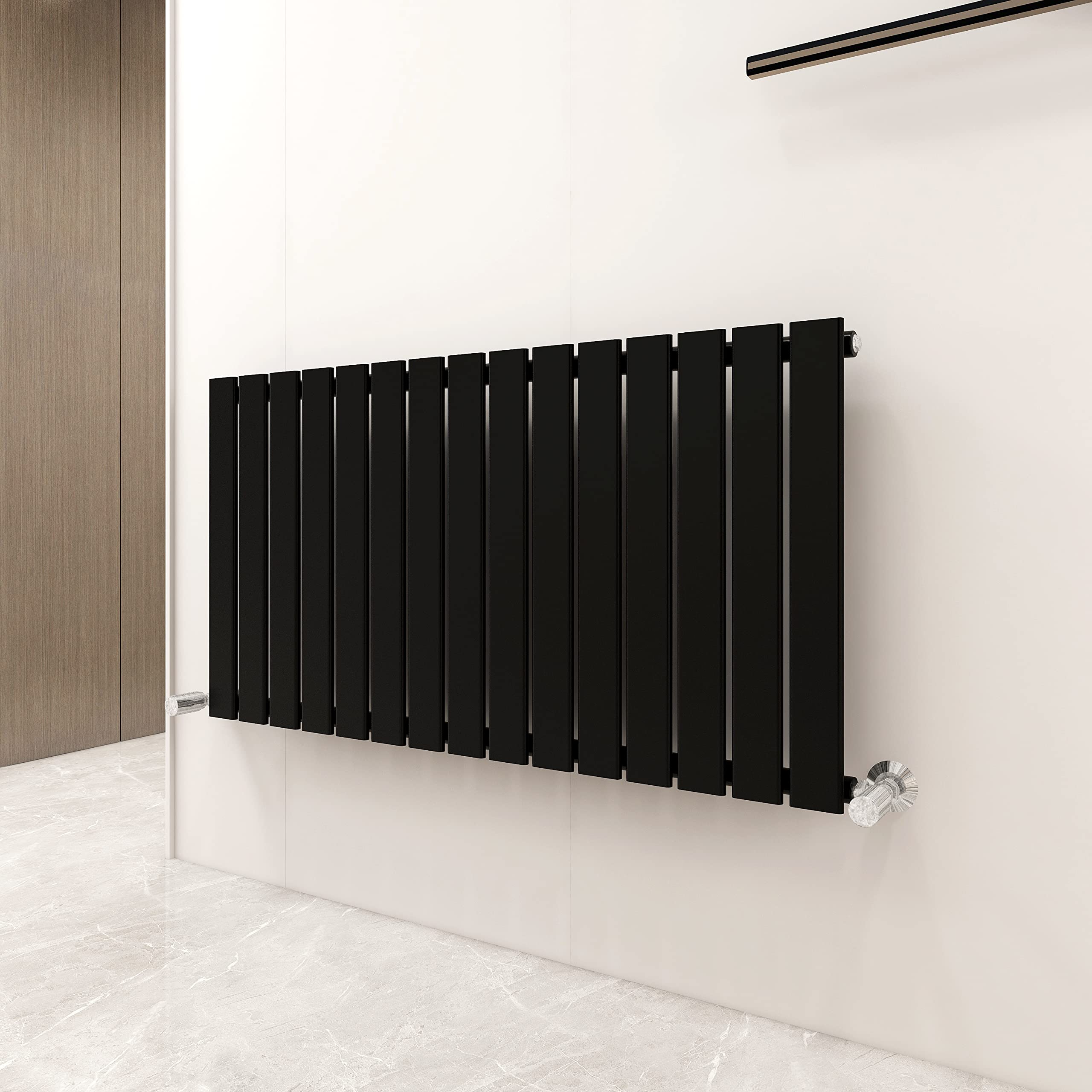 Vertical Column Radiator - Double Flat Panel - 600 x 1020mm - Black - 6919 BTU