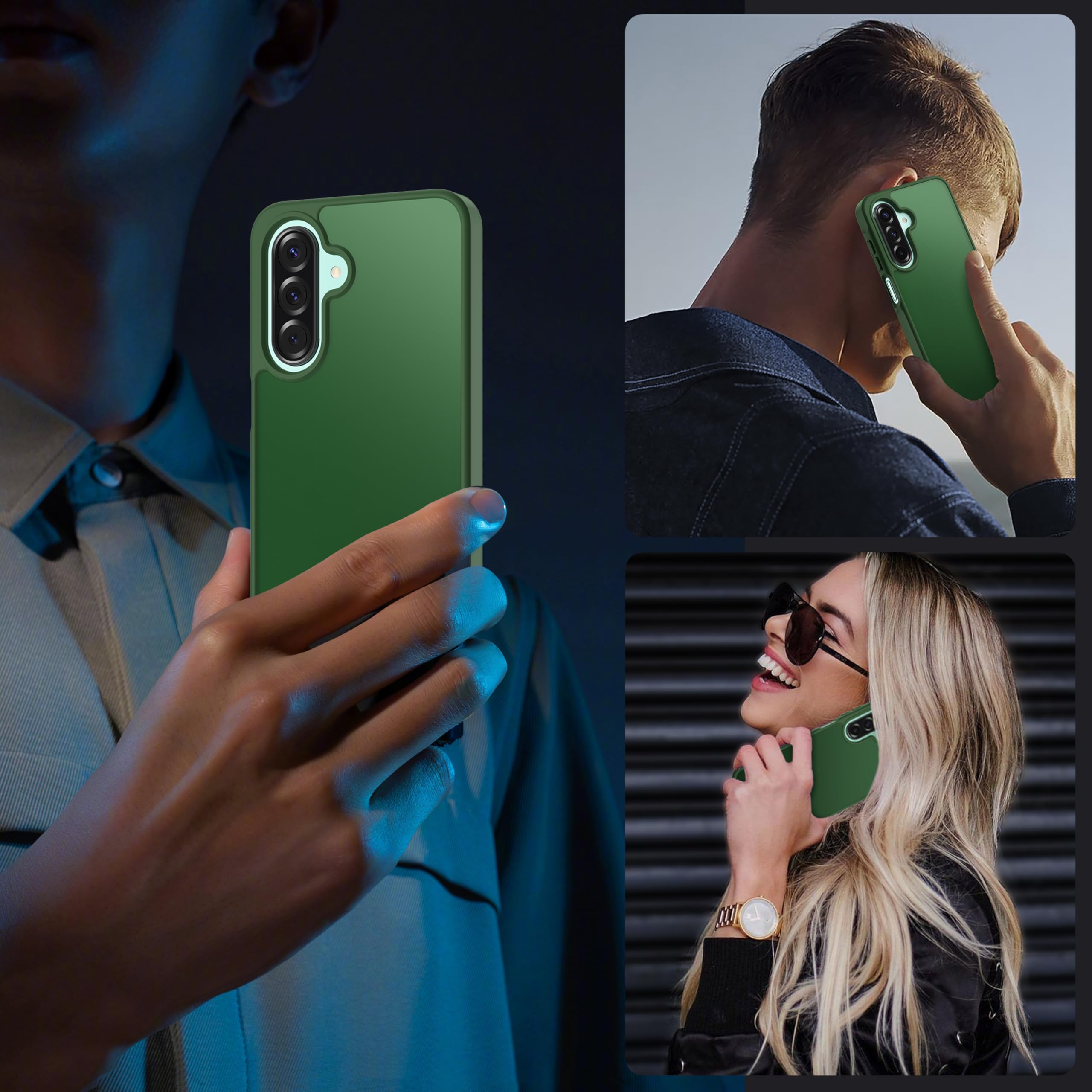 FLLAO Opaca Cover Compatibile con Samsung Galaxy A26 5G con 2 Vetro Temperato, [Della Fotocamera Protezione] Anticaduta Antiurto Anti-Graffio Hard PC Glassata Traslucida Custodia Verde Scuro