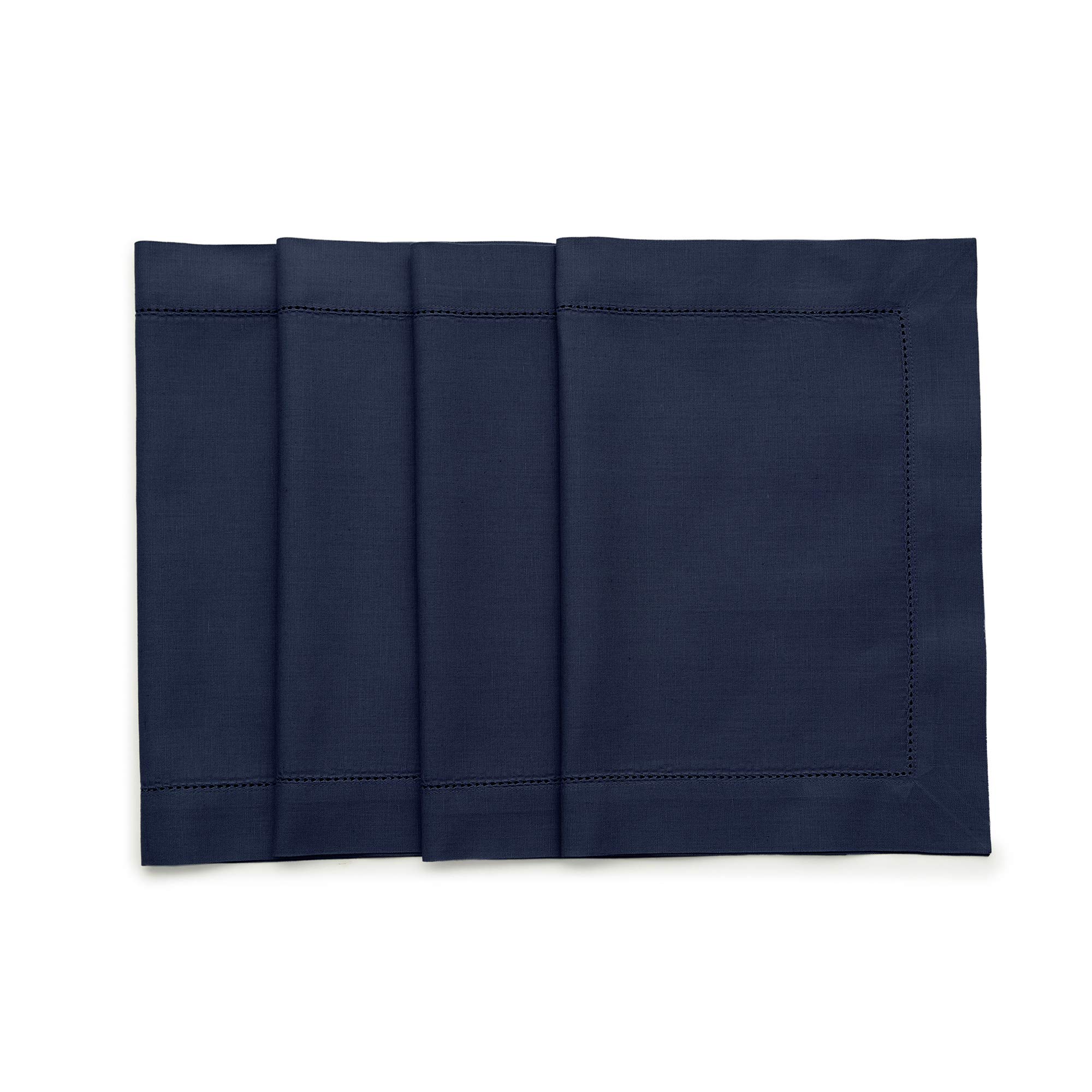 Solino HomeNavy Placemats Set of 4 – Cotton Linen Hemstitch Placemats 14 x 19 Inch – Machine Washable Cloth Fabric Table Mats for Spring, Memorial Day, Father's Day, Summer