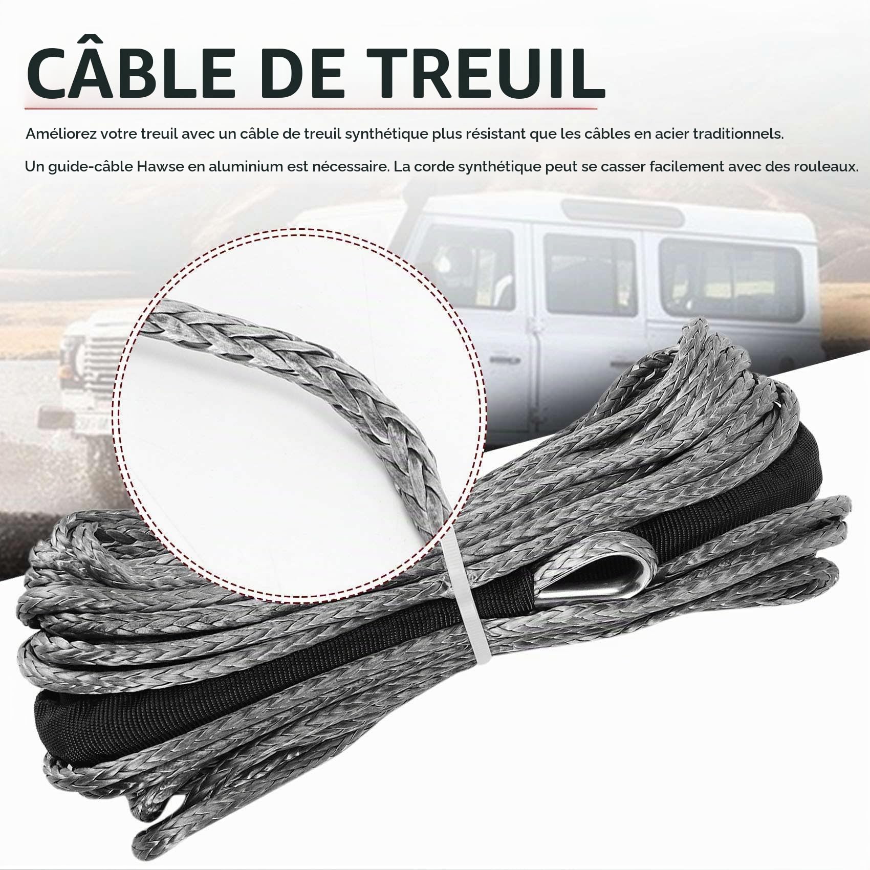 PRATYAHARA Corde de Câble de Ligne de Treuil SynthéTique de 3/16 Po X 50 Po 7700LBs avec Manchon de Protection pour UTV (Gris)