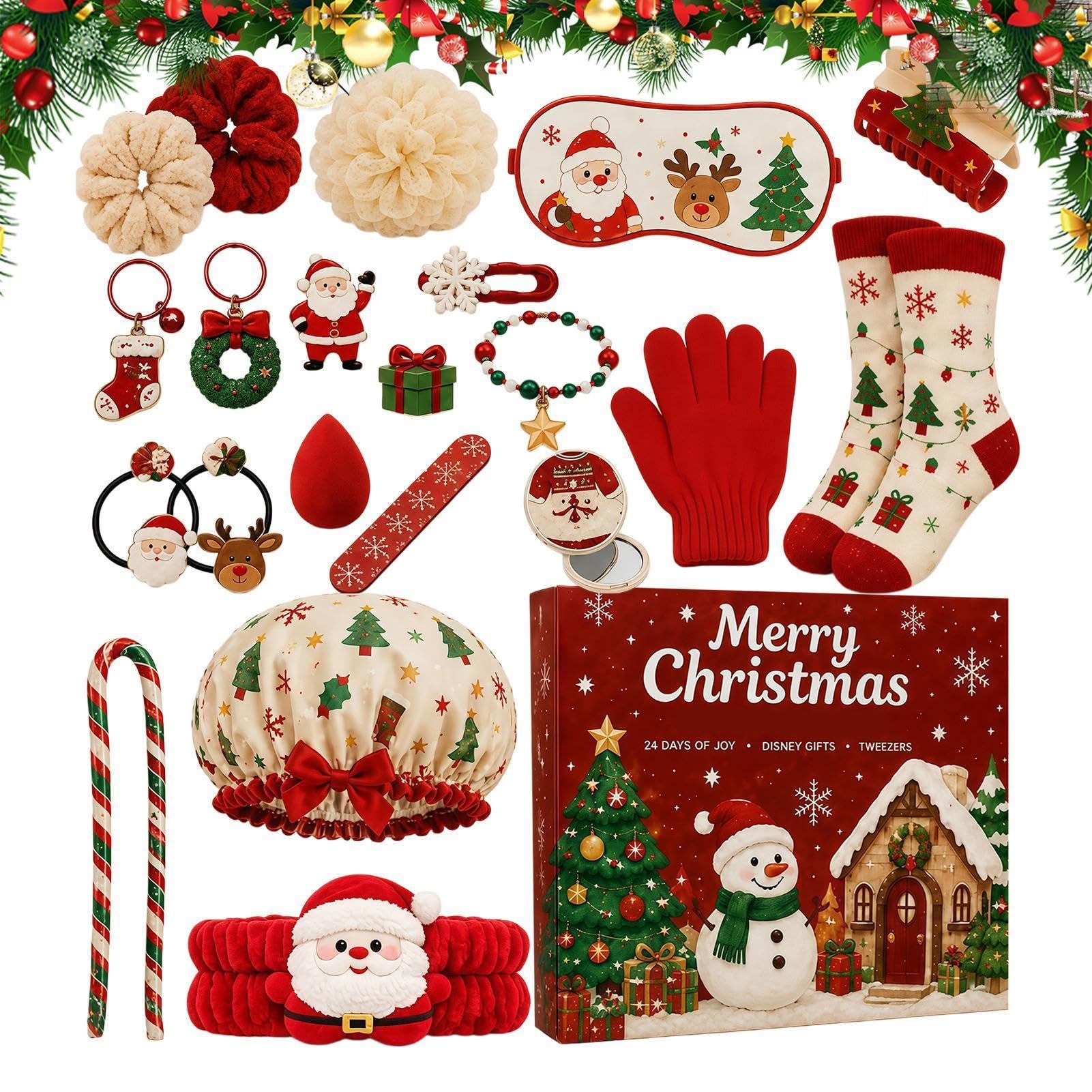 Calendario natalizio conto alla rovescia Babbo Natale accessori per capelli | Set per conto alla rovescia natalizio per ragazze, 24 giorni, per feste di amici, premi scolastici, calza della Befana