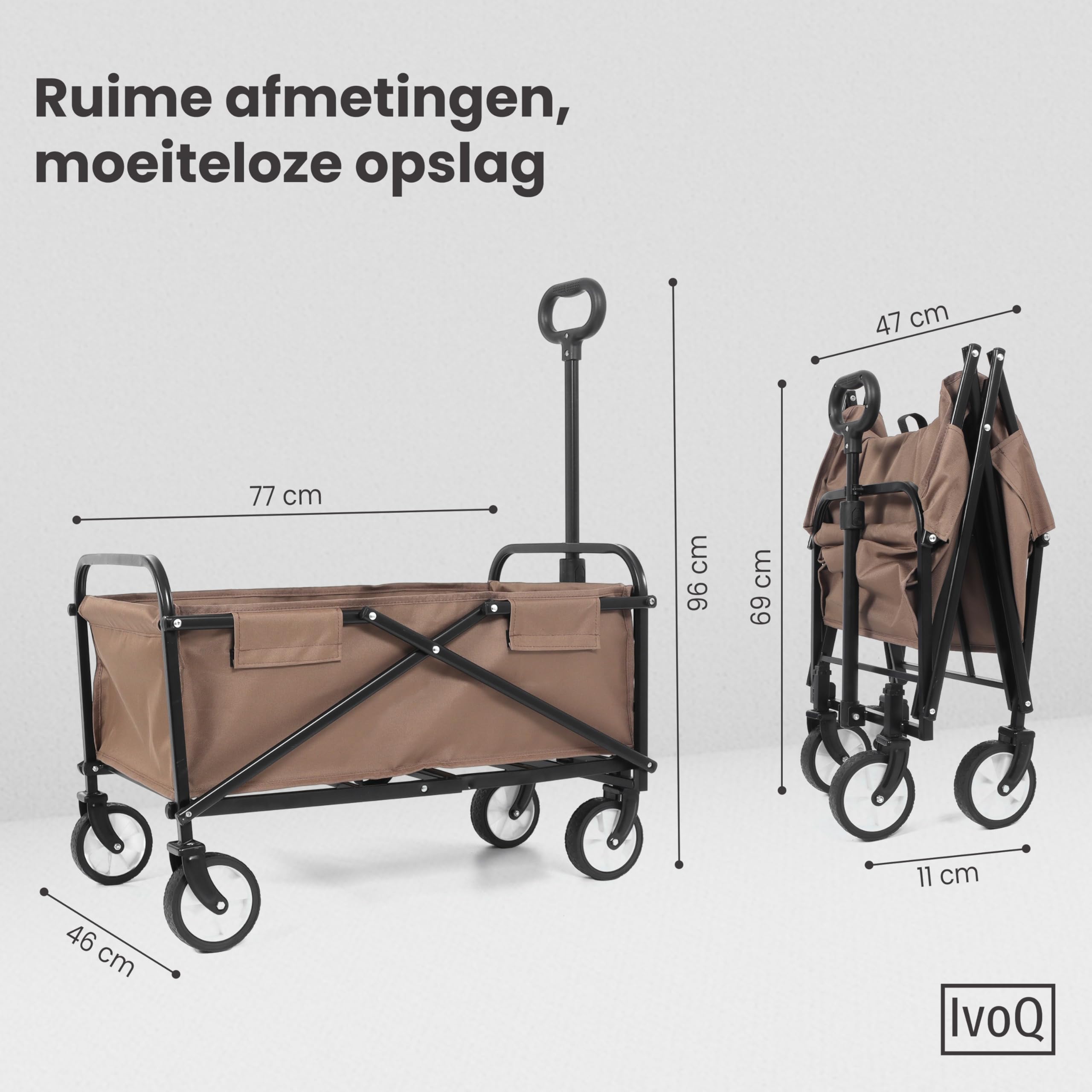 składany wózek transportowy, stabilna rama stalowa, udźwig 80 kg, kompaktowy, składany, wytrzymały poliester 600D, idealny na plażę, kemping, do ogrodu i na zakupy - brązowy