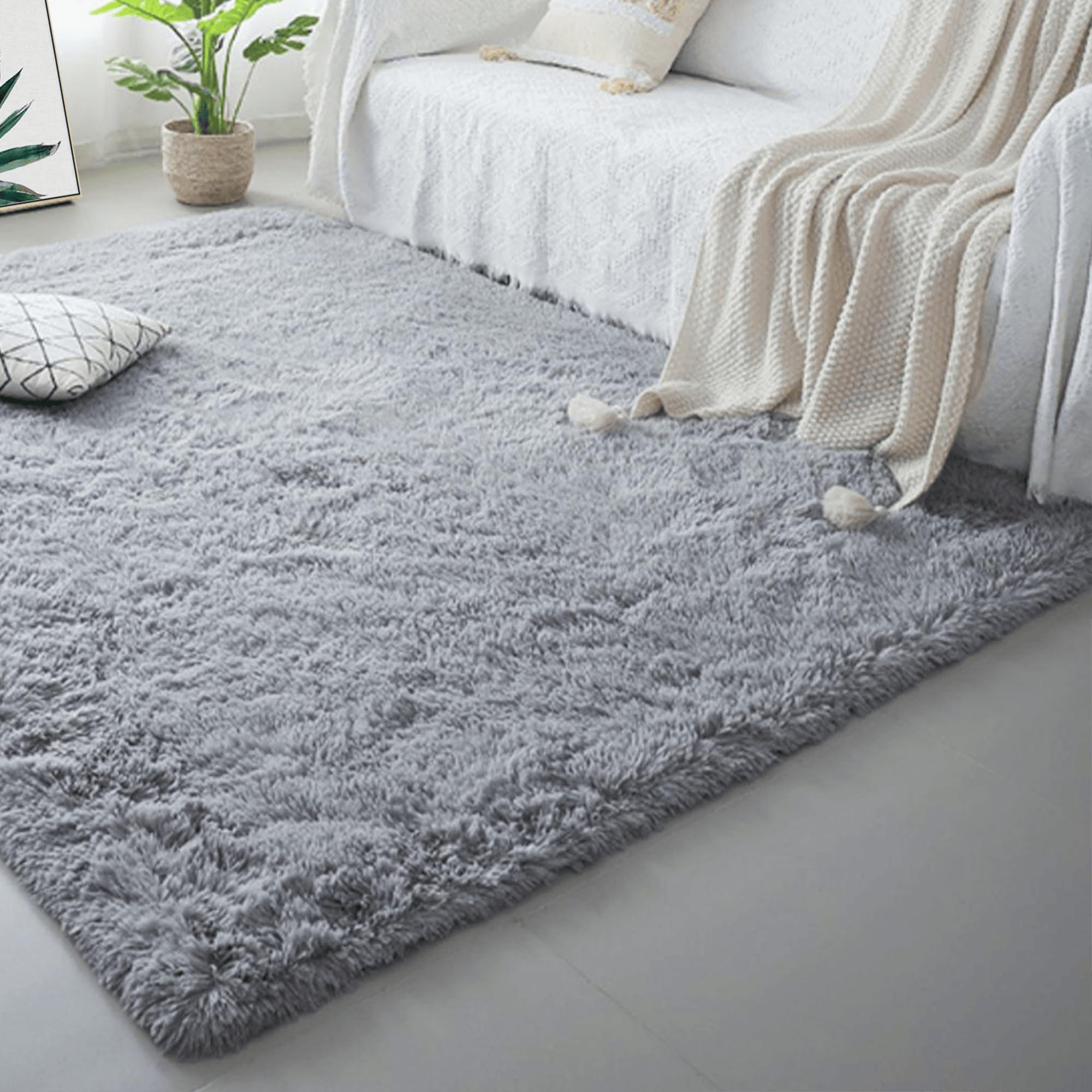 Flauschiger Hochflor Teppich 180 x 240 cm Flauschige Teppiche Schlafzimmer Pflegeleicht Und Einfarbig Fürs Flur,Küche, Wohnzimmer, Schlafzimmer, Hellgrau