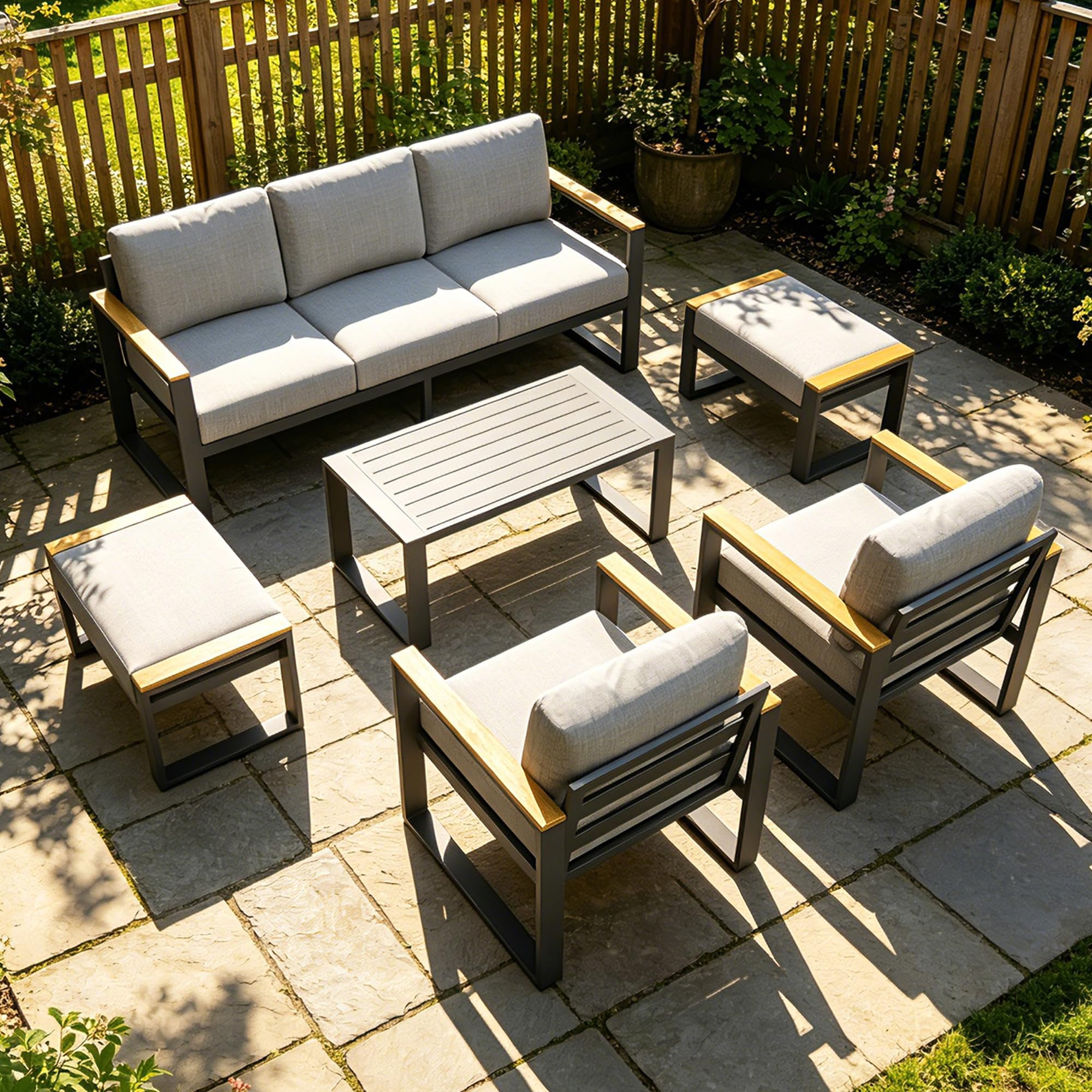 Photo 1 of ****partial set**** Modern Aluminum Patio Chair Set - All-Weather Metal Outdoor Furniture with Thick Washable Cushions - Includes 3-Seat Sofa and Coffee Table - Ideal for Balcony, Garden, Deck, Backyard - Gray