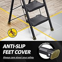 Vista 5 de KINGRACK - Escalera plegable de 4 escalones, escalera de 4 pasos con pedal ancho antideslizante y pasamanos, escalera doméstica ligera, aprueba