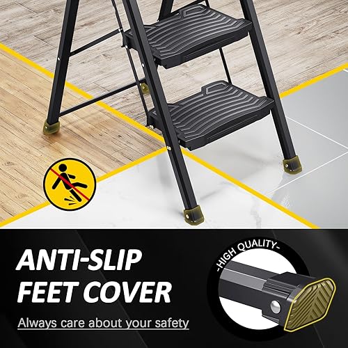 Miniatura 5 de KINGRACK Escalera plegable de 4 escalones, escalera de 4 peldaños de 900 libras con pedal ancho antideslizante y pasamanos, escalera ligera para el