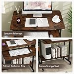 Tangkula Rolling Computer Desk Cart with Keyboard Tray, Mobile Portable Laptop PC Desk with CPU Stand & 3 Hooks for Sofa & Bed, Industrial Small Desk on Wheels for Small Spaces, Home Office Desk