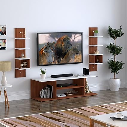 amaflip Steffan Engineered Wood Floor Standing TV Entertainment Unit (Walnut White), Ideal Upto 60