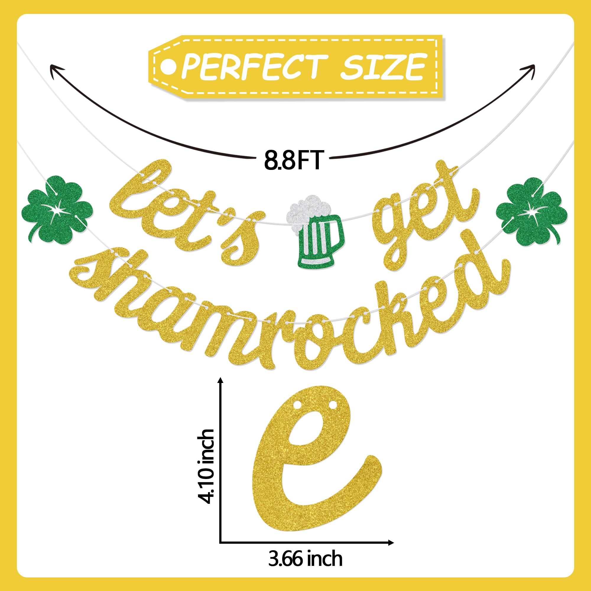 Aumccxz Let's Get Shamrocked Banner St. Patrick's Day Irish Festival Party Decorations Let's Get Lucked Up Party Decorations Gold & Green - Image 2