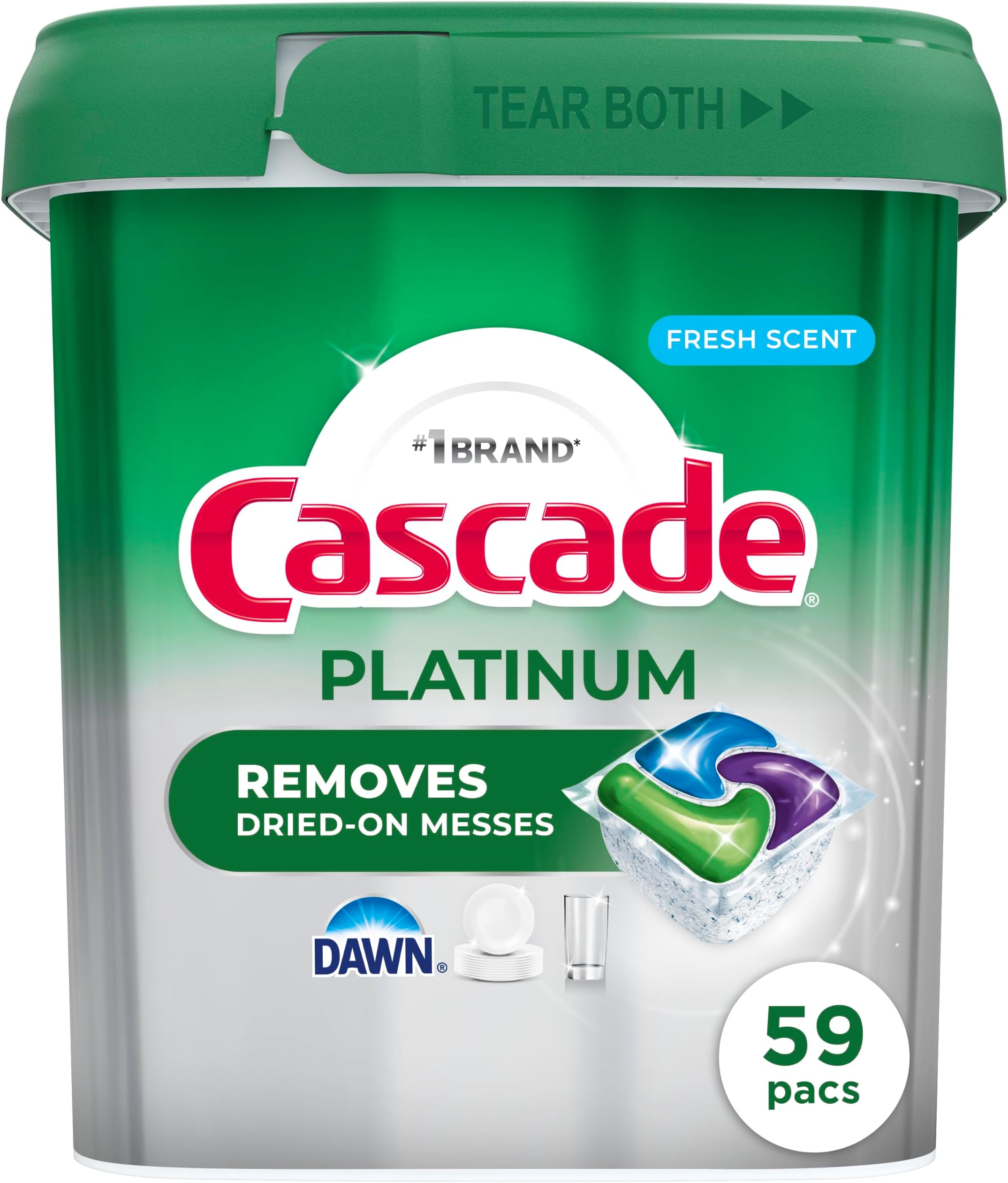 Cascade Platinum Dishwasher Pods, Dishwasher Detergent, Dish Detergent Soap, Fresh, 59 Count