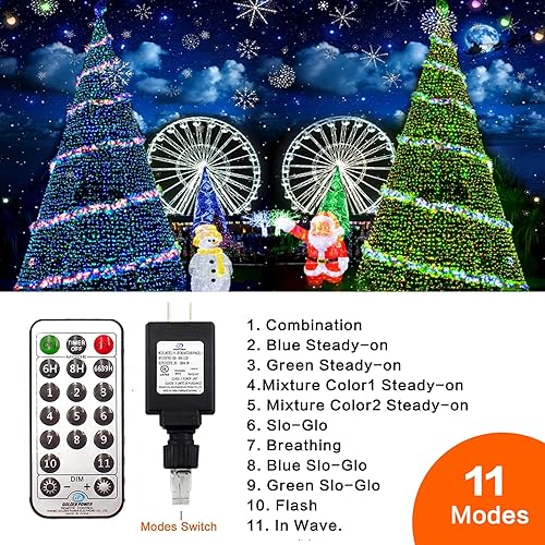 Miniatura 2 de Hezbjiti - Guirnalda de luces de Navidad para exteriores, 1000 LED de 394 pies, 8 modos de iluminación, luces de hadas de Navidad con control remoto