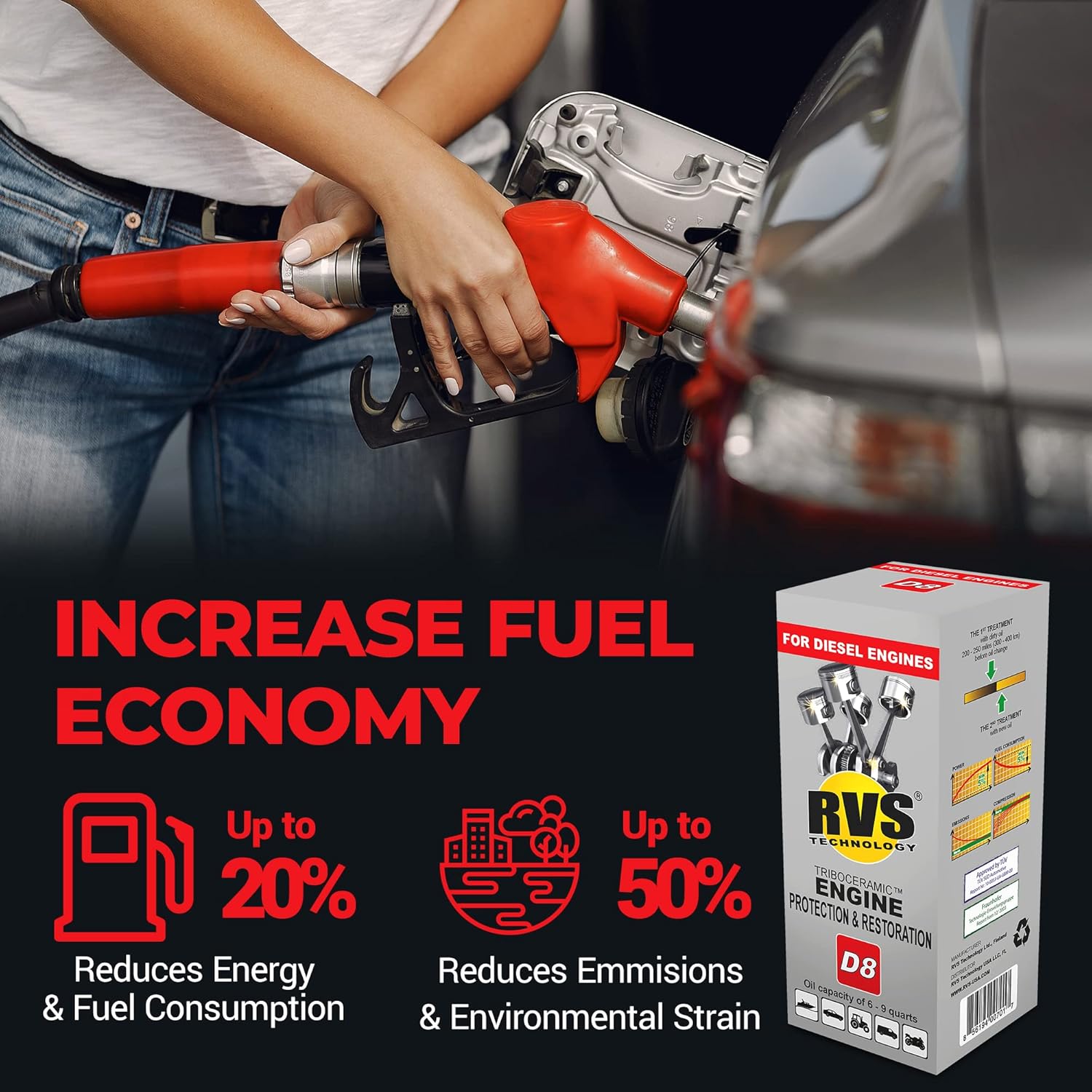 D8 engine oil treatment, For Diesel engines with a motor oil capacity up to 9 quarts; Safely Restore and protect your Car, Truck, Motorcycle and all other engines - Image 7