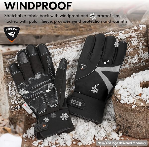 Vgo 1Pair -20℃/-4°F Warm Winter Mechanic Gloves, Cold Weather Waterproof Safety Work Gloves,Cold Storage or Freezer Use,w/3M Thinsulate Lining,Touchscreen(M, Black, SL8777FW) - 5