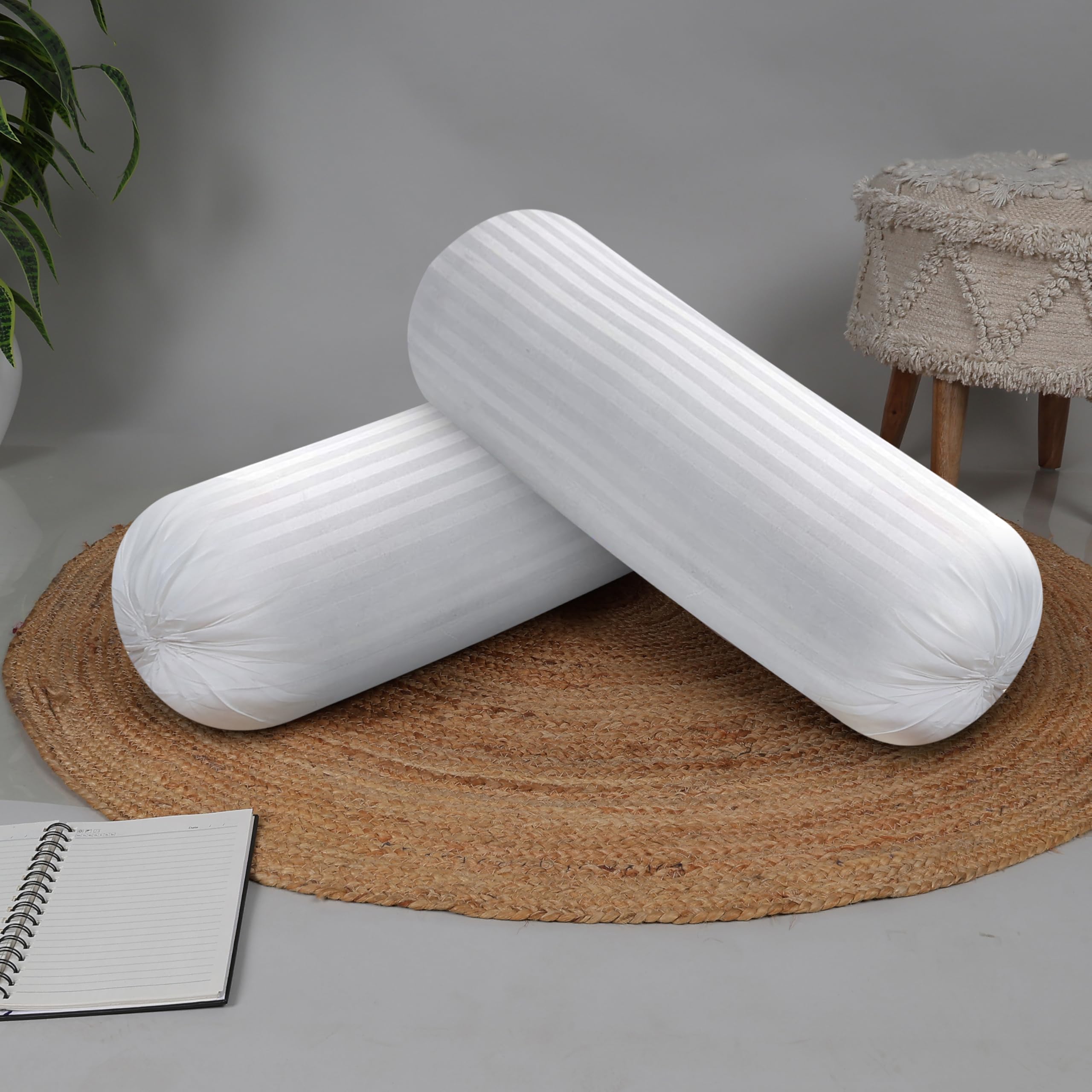JDX Microfibre Round Bolster Bed/Sofa/Diwan Pillow | Light, Soft & Fluffy for Neck & Back Support | Washable Breathable, Durable | Size 14x30 Inch - Big Round Pillow | Set of 2 | 18003-2-15x34