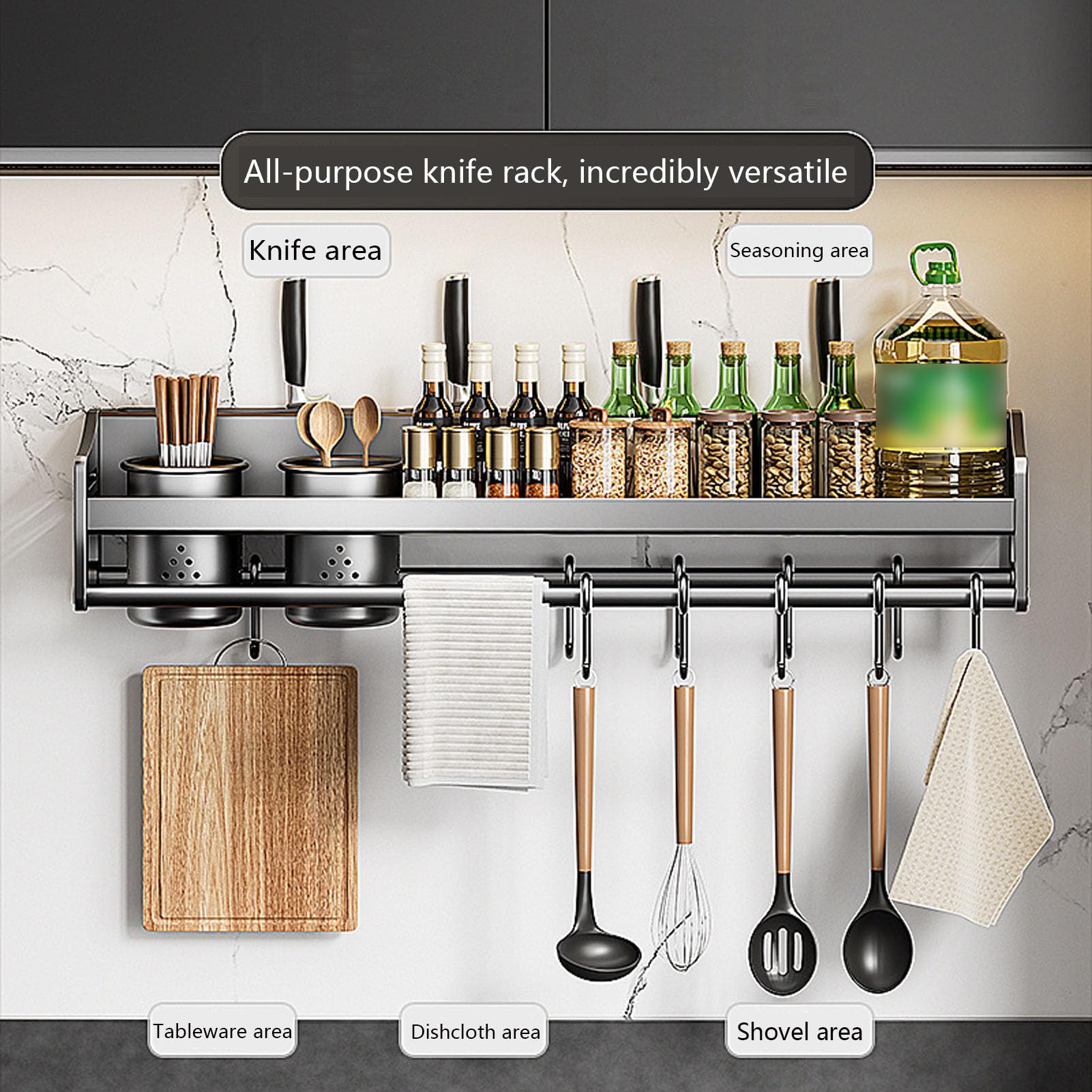 70cm,Especiero Pared Especiero Colgante Sin Taladro con Ganchos Extraíbles y Soporte, ​Estantería de Especiero de Acero Inoxidable, Especieros para Cocina, Especiero Organizador Cocina