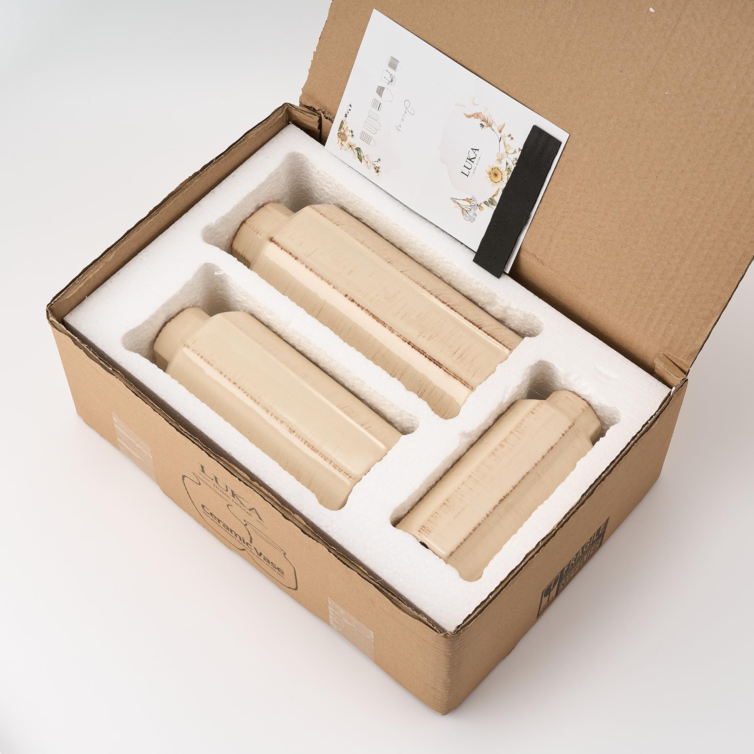 LUKA Ceramic Rustic Farmhouse Vase Set of 3,Ice Cracked Glazed Terracotta Vase,Large Vase for Decor,Fall Decoratiion Vases for Home, Table, Living Room, Shelf