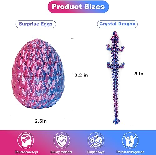 Miniatura 2 de Juguete de huevo de dragón impreso en 3D (paquete de 6)  Misterio sorpresa en el interior, dragón de cristal articulado, juguete sensorial