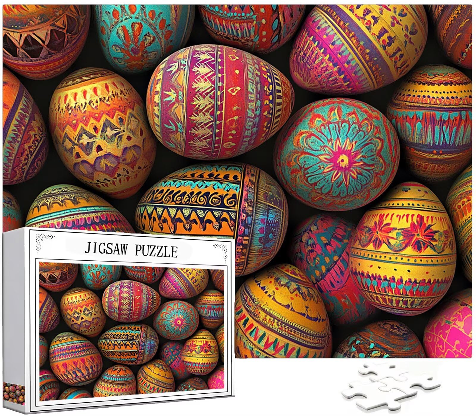 Puzzle 1314 Kawałki Jajko Wielkanocne Puzzle Wzór Bohemia, Drewno 75 x 50 cm z kompaktowym pudełkiem, plakat w tym kreatywna rozrywka gry inteligencja do dekoracji ścian domu, model31