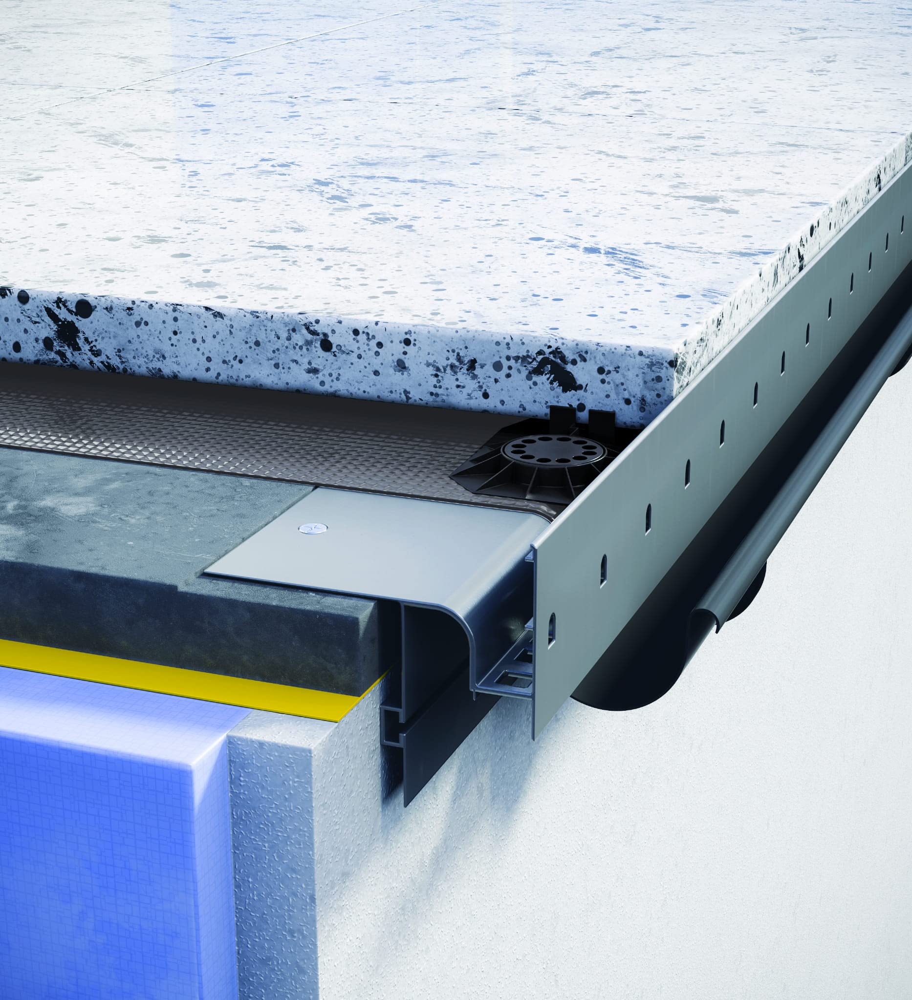 Renoplast® Perfil de Alero de Aluminio W30R 200cm Gris | Acabado de Terrazas y Balcones | Suelos Ventilados Elevados | Sistemas de Drenaje de Agua | Perfil Angular | Protección contra la Corrosión