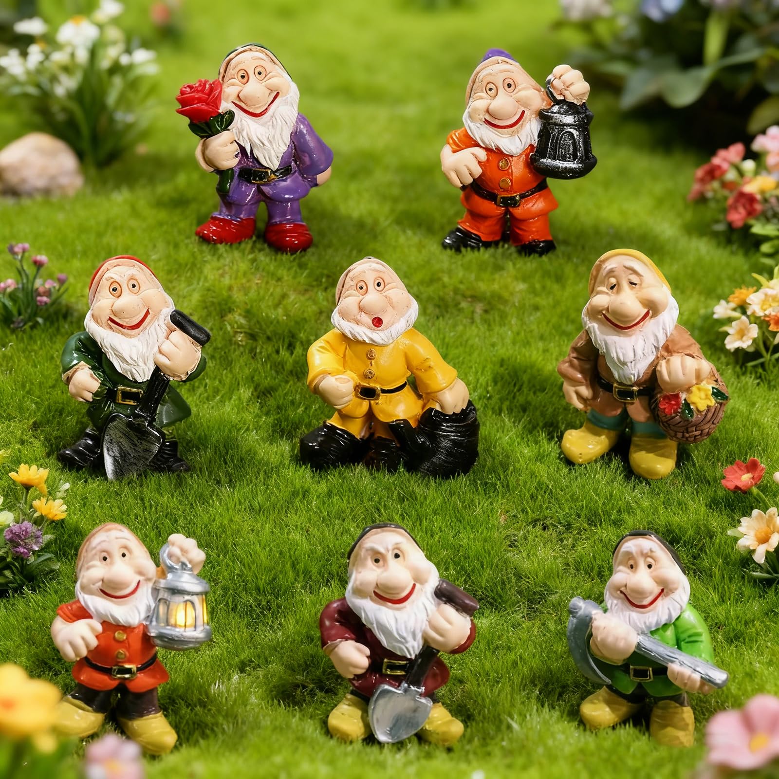 Lot 7 Nains De Jardin Miniatures En Résine - Figurines Colorées Étanché Pour Décoration Intérieure Extérieure