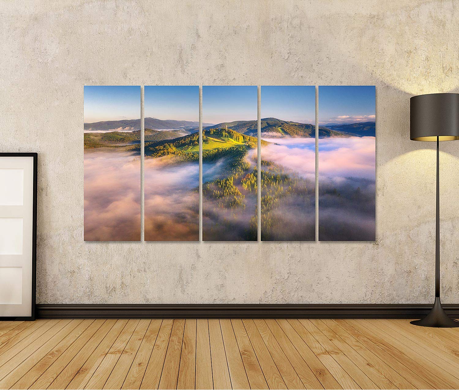 islandburner cuadro sobre lienzo montañas nubes amanecer verano vista aérea picos de montaña árboles verdes imágenes murales carteles