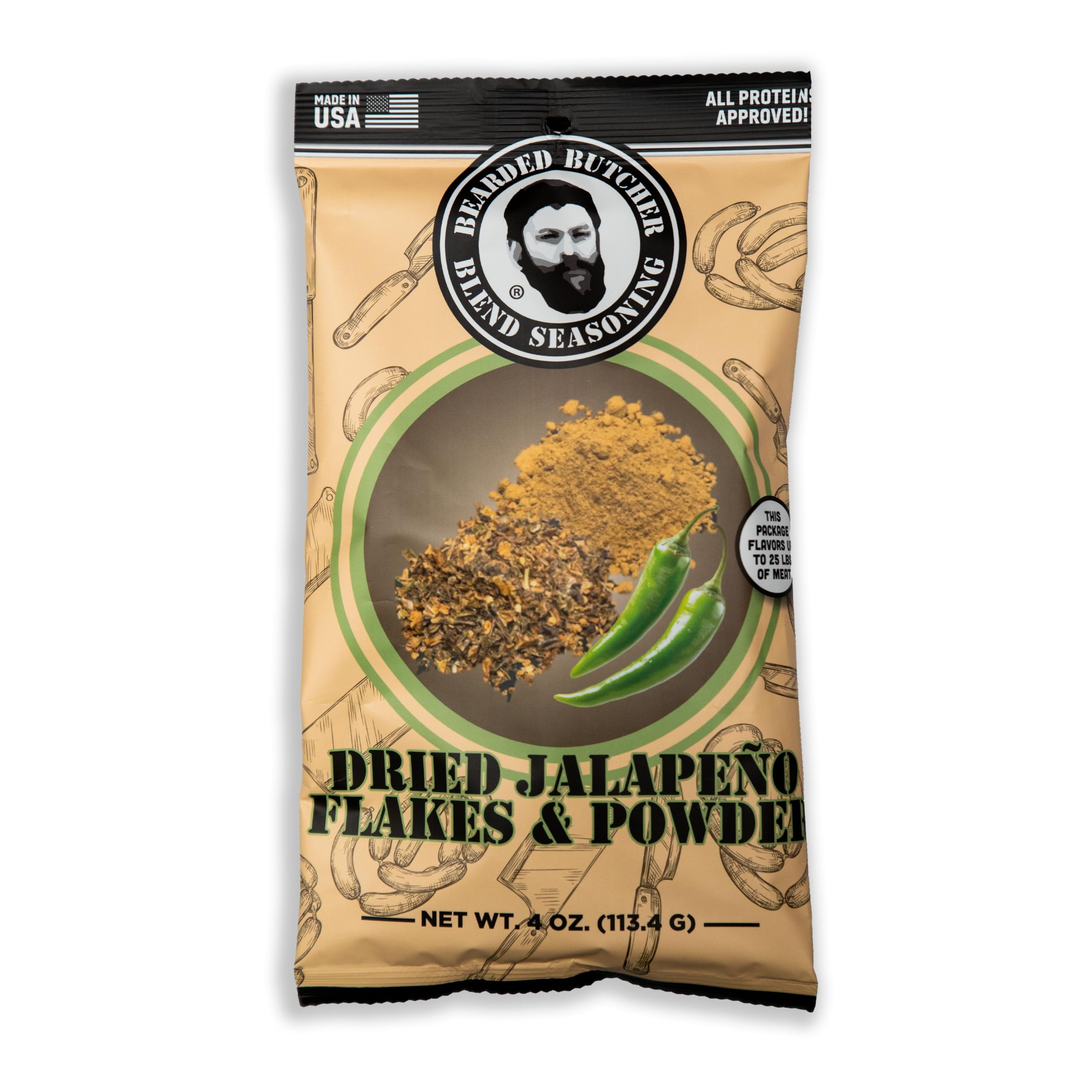 Bearded Butchers Dried Jalapeño Powder & Flakes Twin Pack, 4oz – All-Natural, No Fillers – Perfect for DIY Meat Processing: Jalapeño Cheddar Brats, Summer Sausage, Snack Sticks, Smokies & More