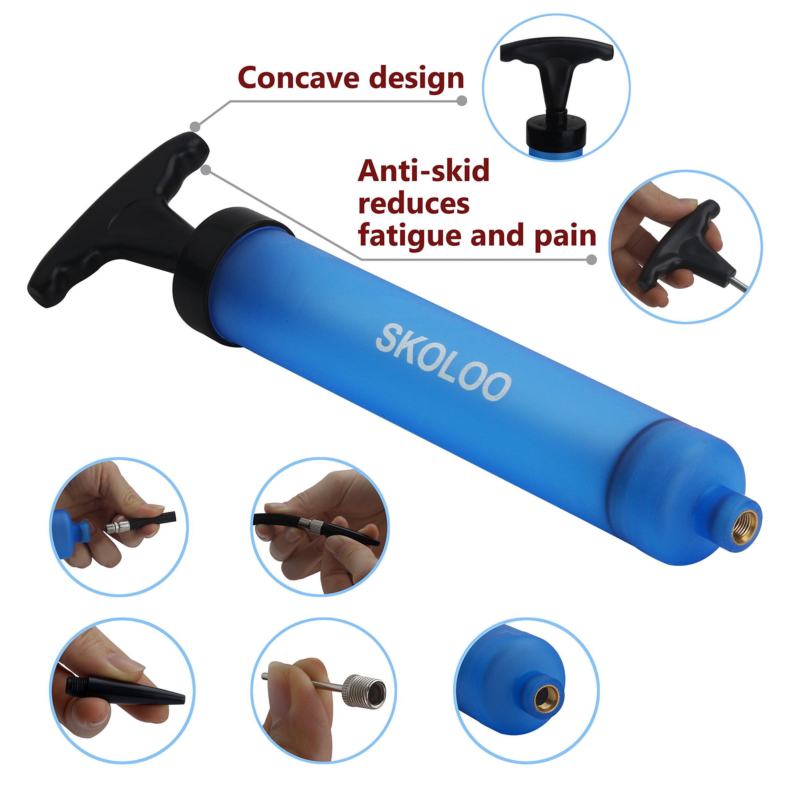 Kit de inflador de bomba de aire portátil de 10 pulgadas con aguja, boquilla, manguera de extensión para fútbol, baloncesto, fútbol, voleibol, waterpolo, rugby, ejercicio, pelota deportiva, 3