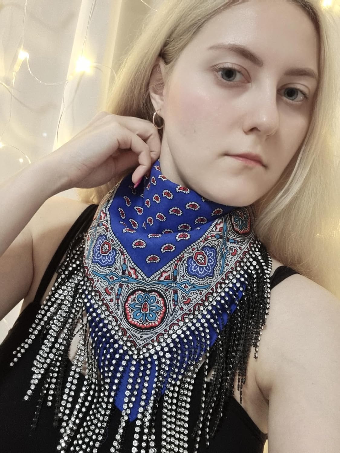 Cotton Bandana with Fringe – Romantic Floral Head Scarf for Valentine’s Day, Boho Fashion – Lightweight Unisex - Image 4