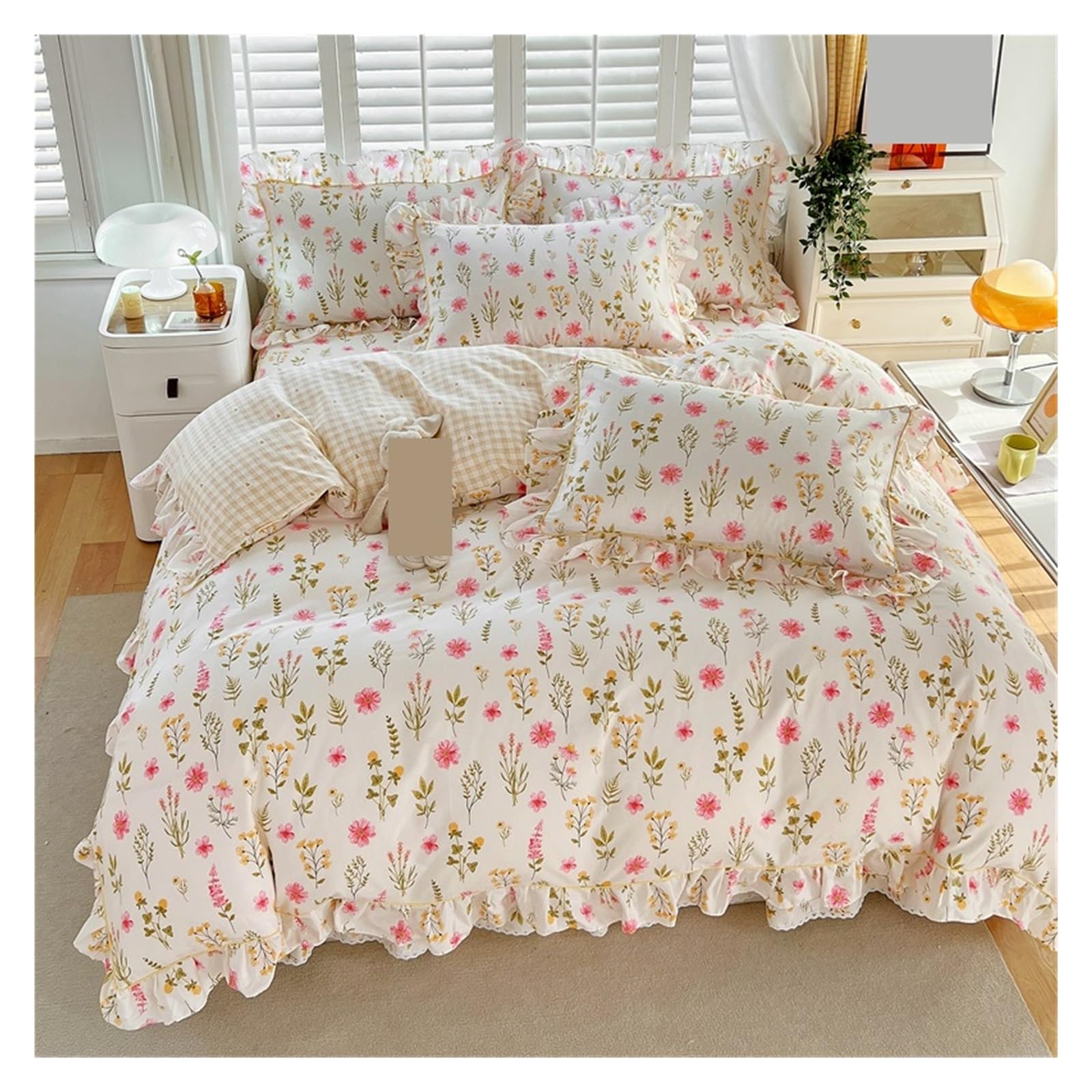 GCYEIDMA Ruffle Duvet Cover 1pc Ruffles Duvet Cover Pure Cotton Comforter Floral Style Bed Covers housse de couette Quilt (No Pillowcase)(Color 8,Single 150x200cm 1pc)