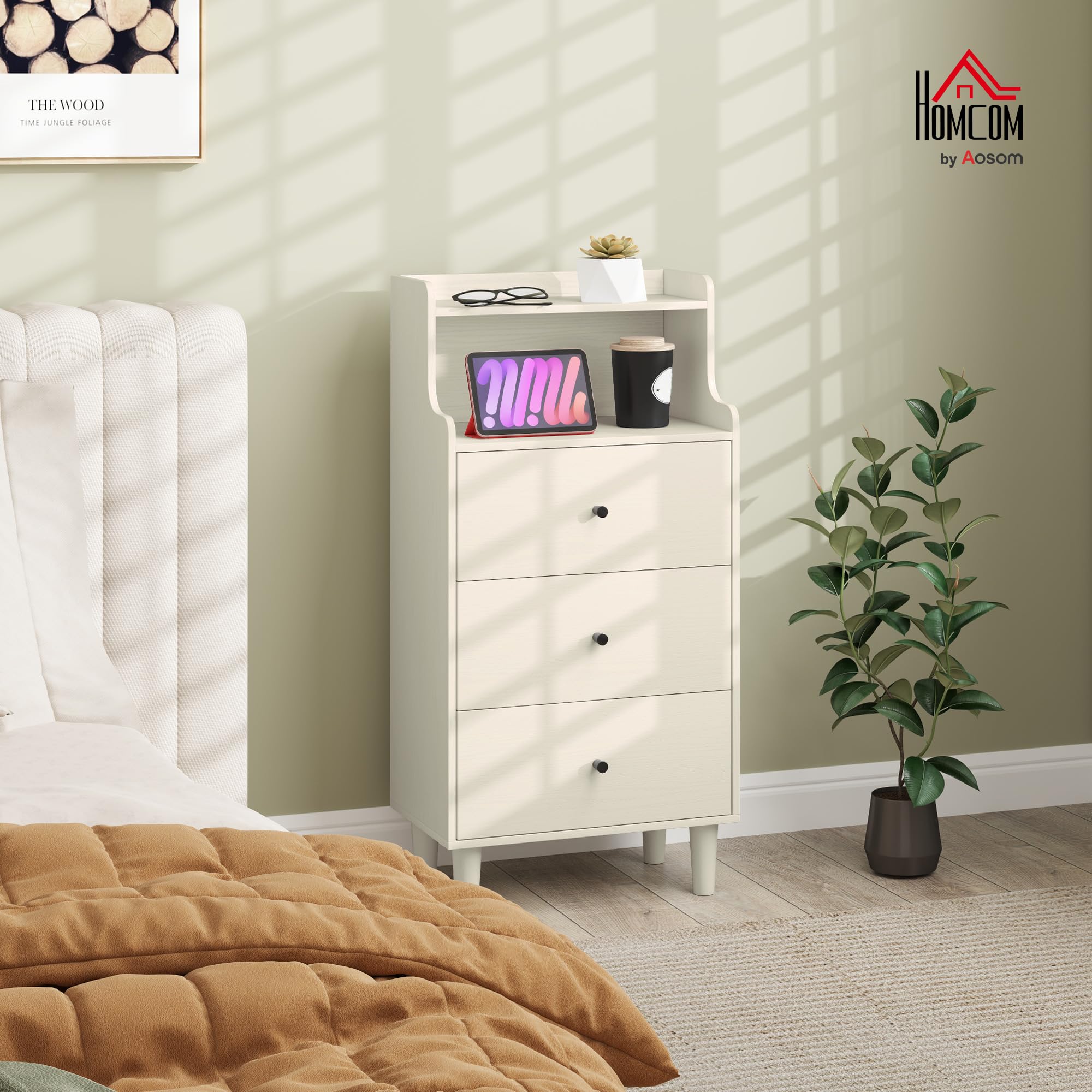HOMCOM Cómoda con 3 Cajones Dormitorio Estrecha 47x29x95 cm Blanco Veteado