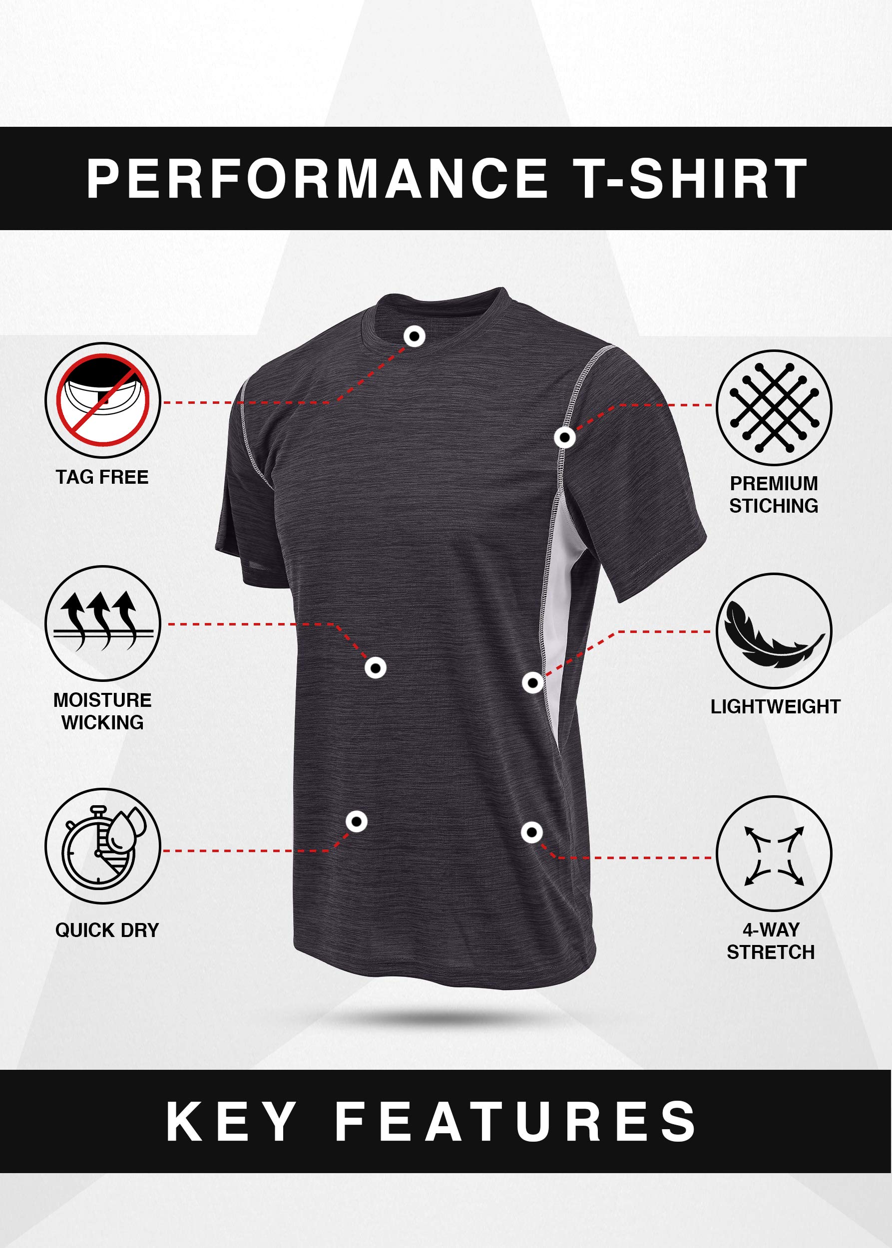 Reset Paquete de 4 camisas de entrenamiento para hombre, rendimiento atlético activo de cuello redondo camisetas de gimnasio - gris - XX-Large