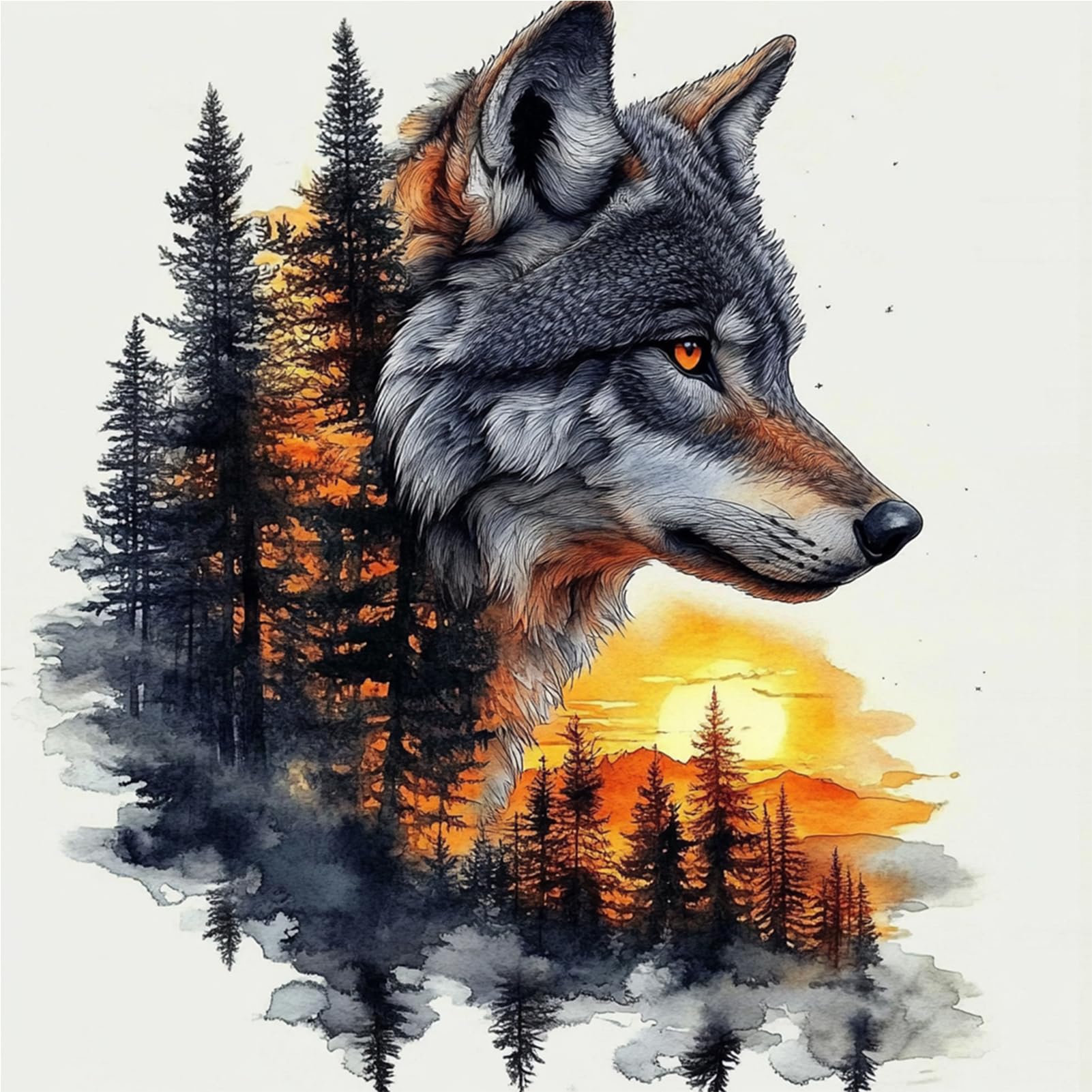 DAERLE Sunset Wolf Paint by Numbers for Adults, Paint by Numbers Canvas Kits for Beginners, Forest Animal, DIY Acrylic Pigment Drawing Paintwork for Home Wall Decor 16x16 Inch, Frameless