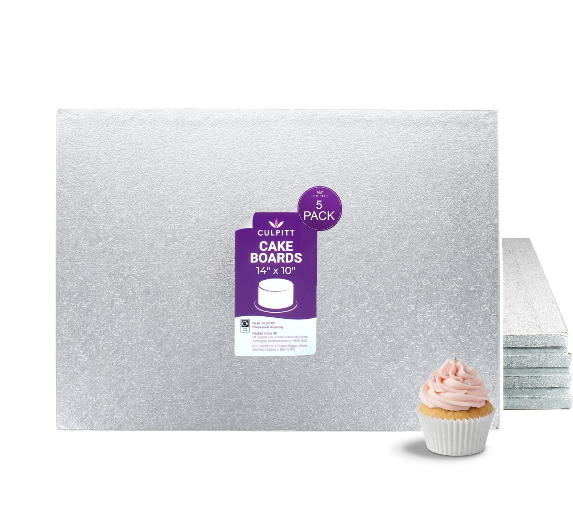 Culpitt Silver 14" X 10" Cake Board | 5 Pack | Oblong Cake Drum, Rectangular, 0.5 Inch (13Mm) Thick, Boards For Tray Bakes, Cakes, And Cupcake Displays | - Pack Of 5
