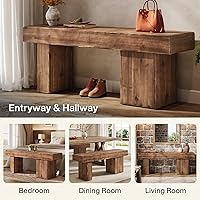 Vista 5 de Banco de madera maciza gruesa, banco de entrada rústico de 47 pulgadas con patas artísticas, banco de comedor resistente para cocina, sala de estar