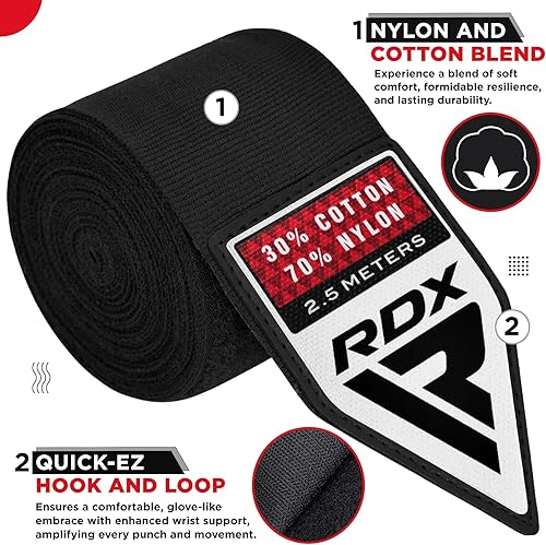 Miniatura 2 de RDX Boxing Wraps Kids 2.5M Guantes internos, Vendajes elásticos para el pulgar, Junior Under Mitts Protector de puño de mano Correas de soporte de