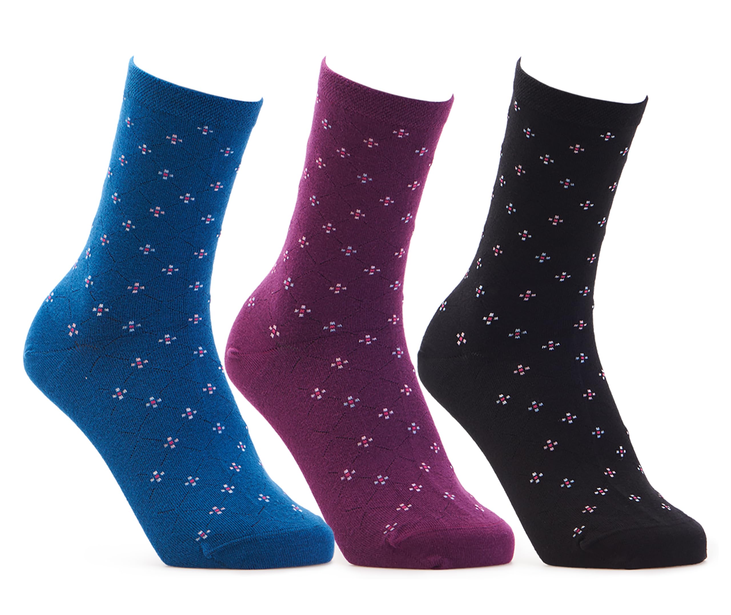 Cosyfeet Women's Dark Colour Pack Cotton‑Rich Seam‑Free Patterned Socks - S