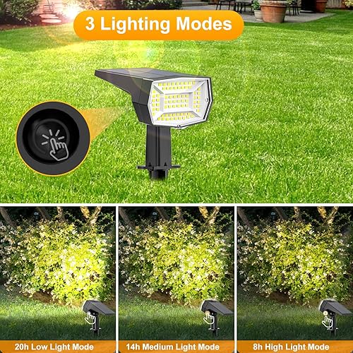 Miniatura 5 de Fabrito 72 luces LED solares impermeables para exteriores, 3 modos, focos de paisaje, luces solares de pared de inundación del atardecer al amanecer