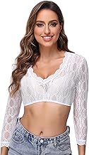 TrendiMax Women's Dirndl Blouse Elegant Lace Costume Blouse White Dirndl Blouse Women's Short Sleeve Oktoberfest Half Sleeve Blouse 34-46