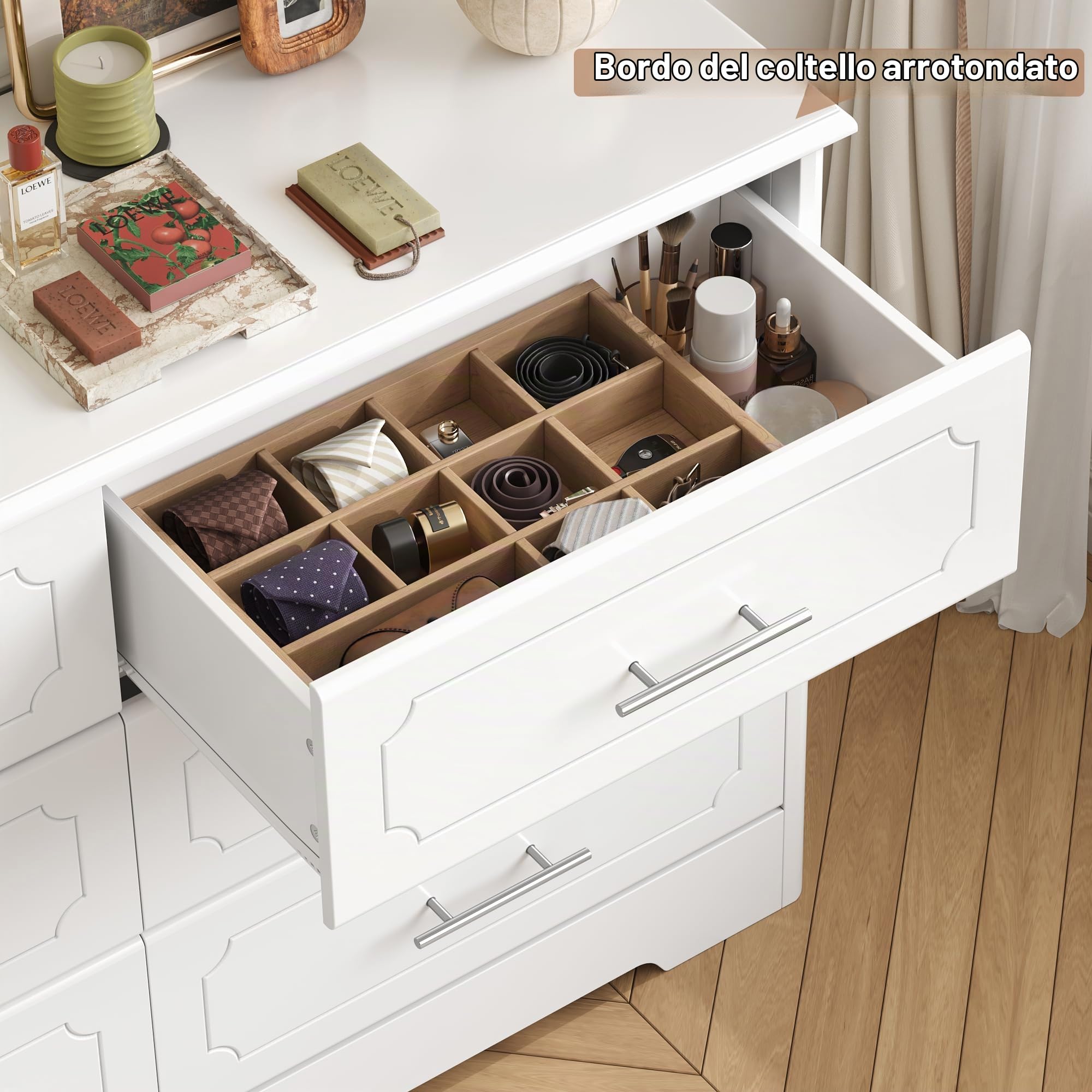 HOCSOK Cassettiera 118 cm con Superficie Verniciata e 6 Cassetti, Bianco