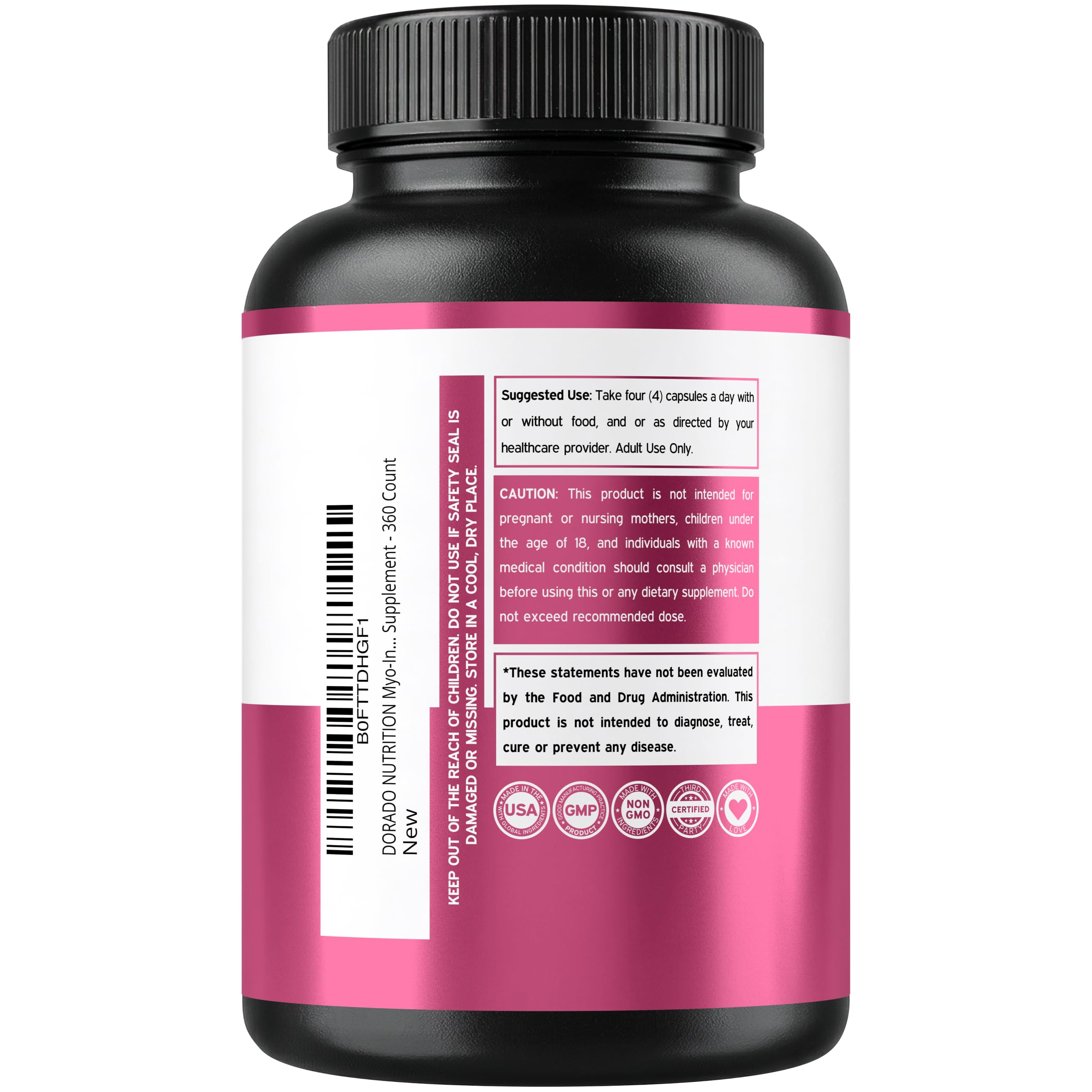 Myo-Inositol & D-Chiro Inositol Supplement For Women (360 Capsules, 2050mg Per Serving Ideal 40:1 Ratio Myo Inositol) Hormone Balance for Women - Third Party Tested, Vegan Safe & USA Made - 360 Count — Amazon image 3