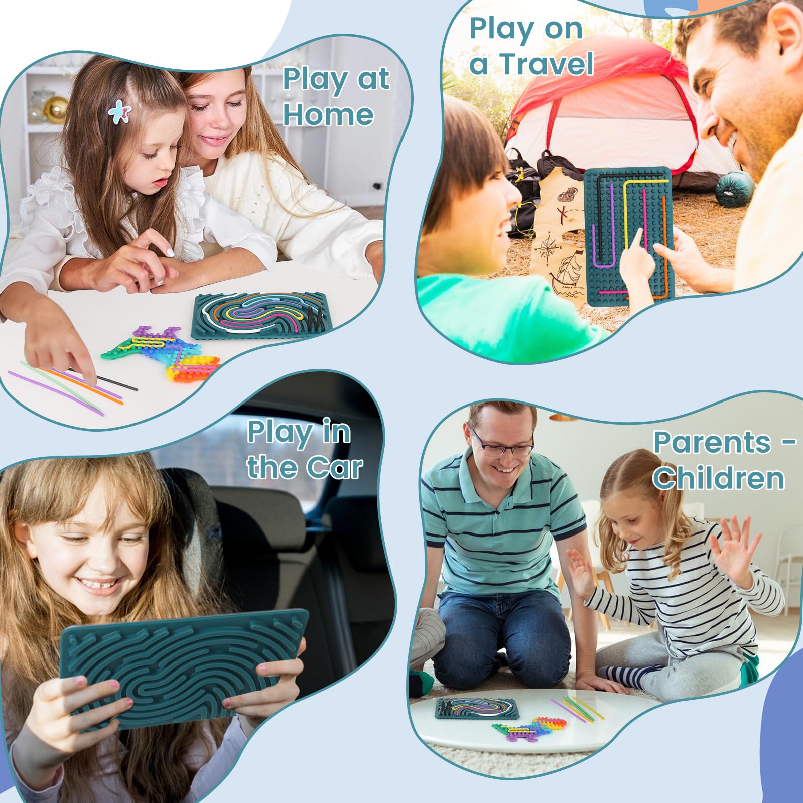2 sztuki zabawek sensorycznych, silikonowa dwustronna zabawka autystyczna, sensory play z 31 silikonowymi sznurkami, zabawki sensoryczne z torbą podróżną, dla dzieci do redukcji stresu