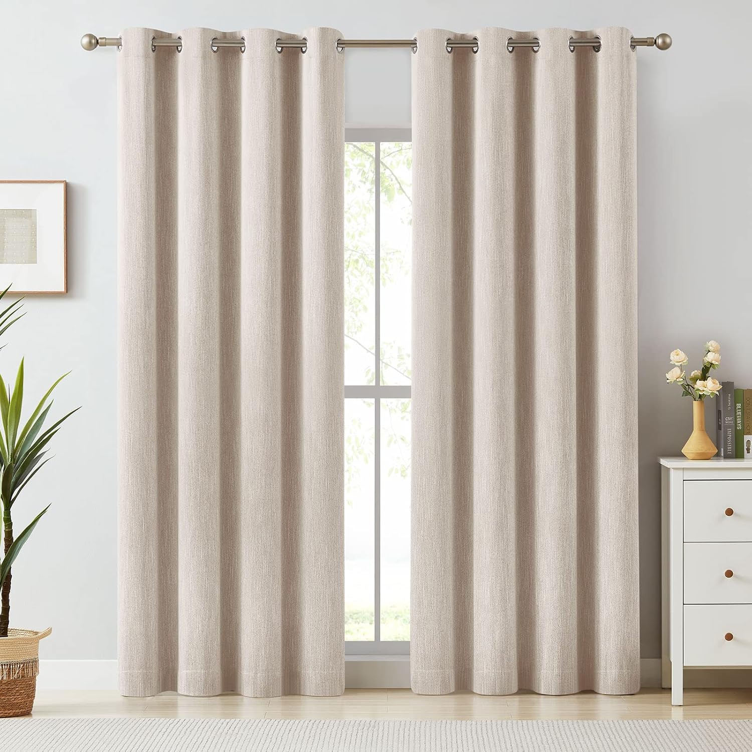 Melodieux Elegant Cotton Room Darkening Blackout Curtains for Living Room Bedroom Thermal Insulated Privacy Grommet Window Curtain Panels, 52 by 84 Inch, Dark Grey(1 Panel