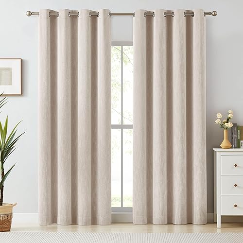 Miniatura 9 de Melodieux Elegantes cortinas opacas de algodón para oscurecer la habitación, para sala de estar, dormitorio, con aislamiento térmico, paneles de