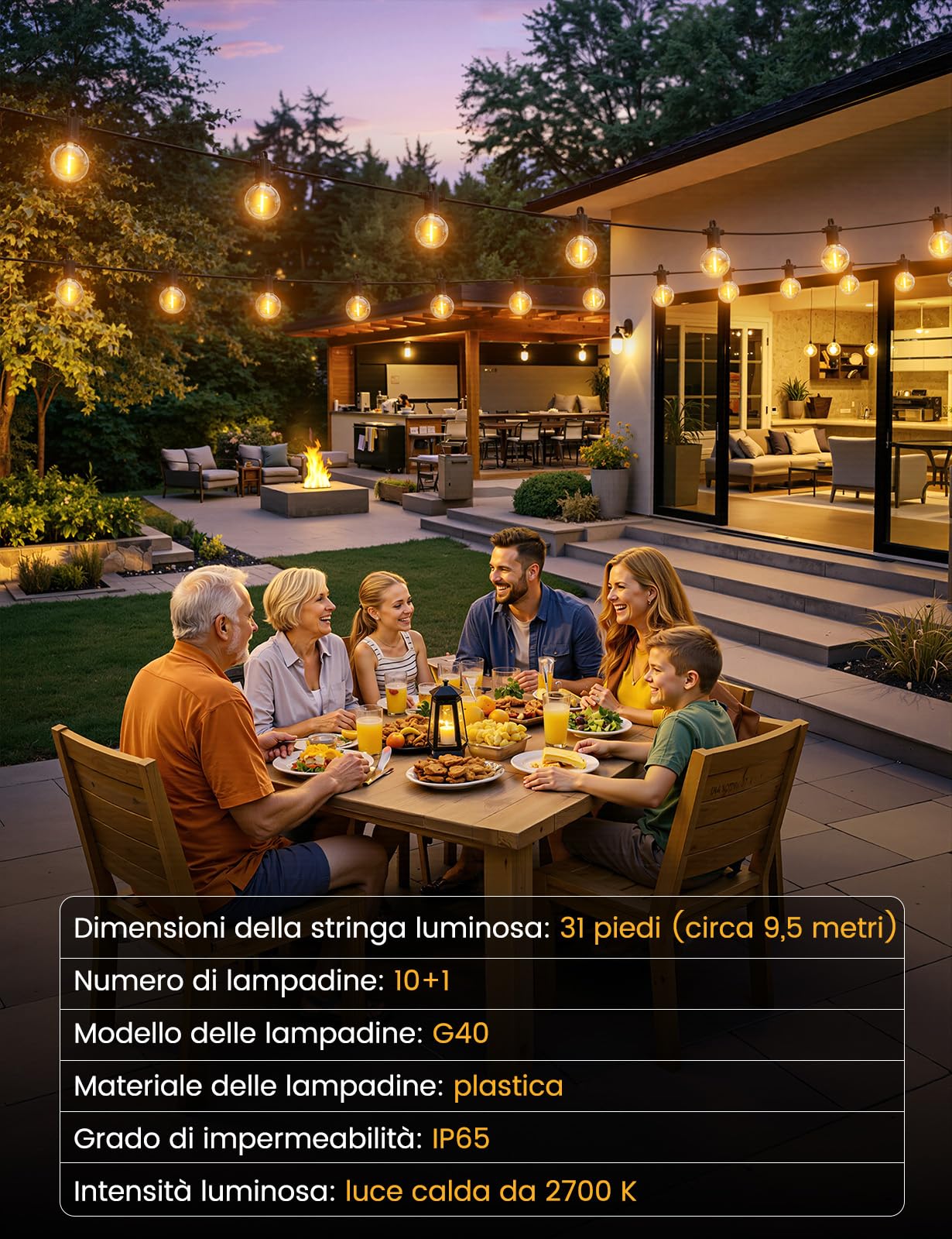 ZOTOYI Catena Luminosa Solare da Esterno 9m, 10+1 LED G40 Tenda Luminosa a Energia Solare con Pannello Regolabile e USB, per Illuminare Balcone e Giardino con 4 Modalità, IP65