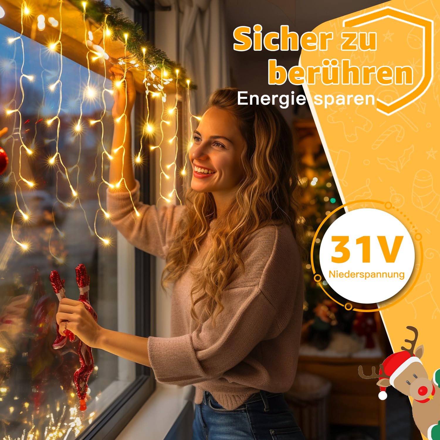 Ollny Eisregen Lichterkette Außen 15M 600 LED Warmweiß Timer dimmbar | Weihnachtsbeleuchtung Außen mit Stecker Fernbedienung Wasserdicht 8 Modi für Balkon Dachrinne Fenster Haus Geländer
