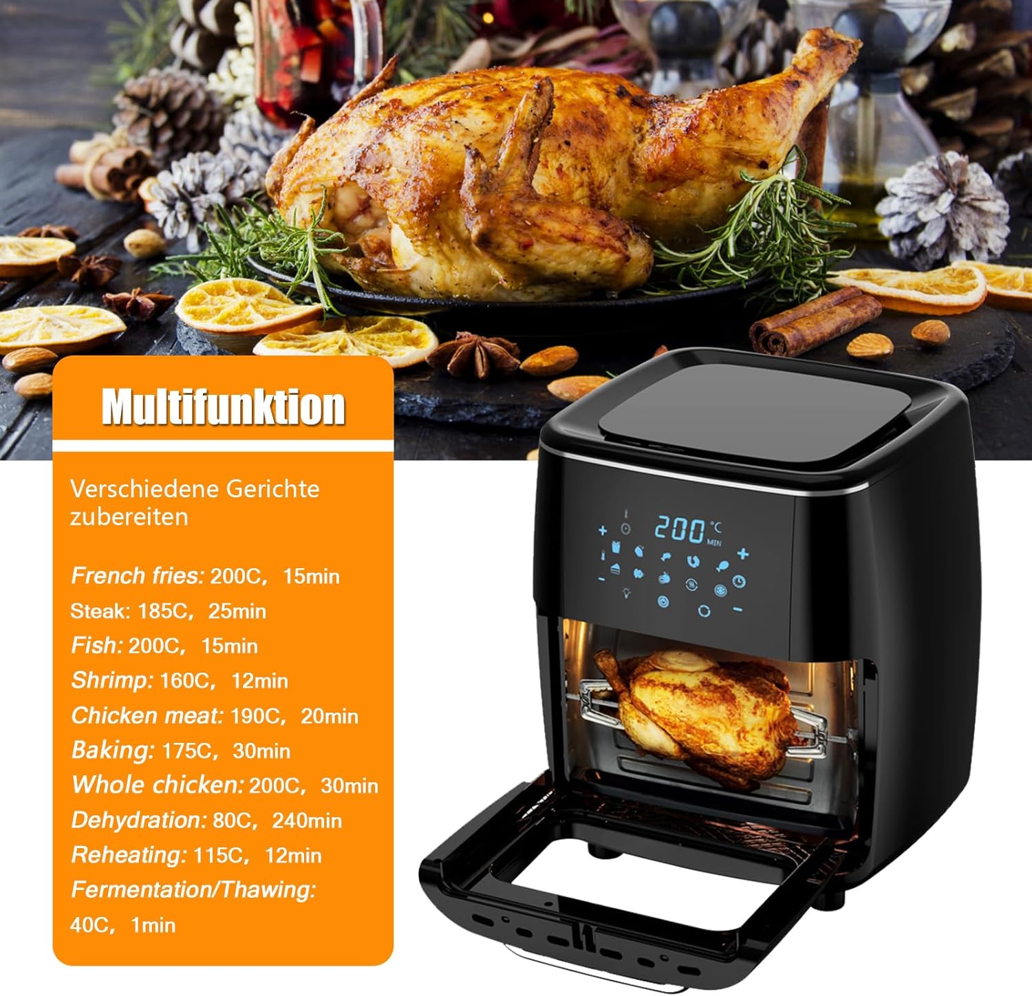 Fine Life Pro Friggitrice ad aria calda da 13 l, con touch screen LED, 1700 W, friggitrice ad aria calda XXL con 8 diversi programmi, controllo della temperatura, friggitrice ad aria calda, Fine Life Pro Friggitrice ad aria calda da 13 l, con touch screen LED, 1700 W, friggitrice ad aria calda XXL con 8 diversi programmi, controllo della temperatura, friggitrice ad aria calda,