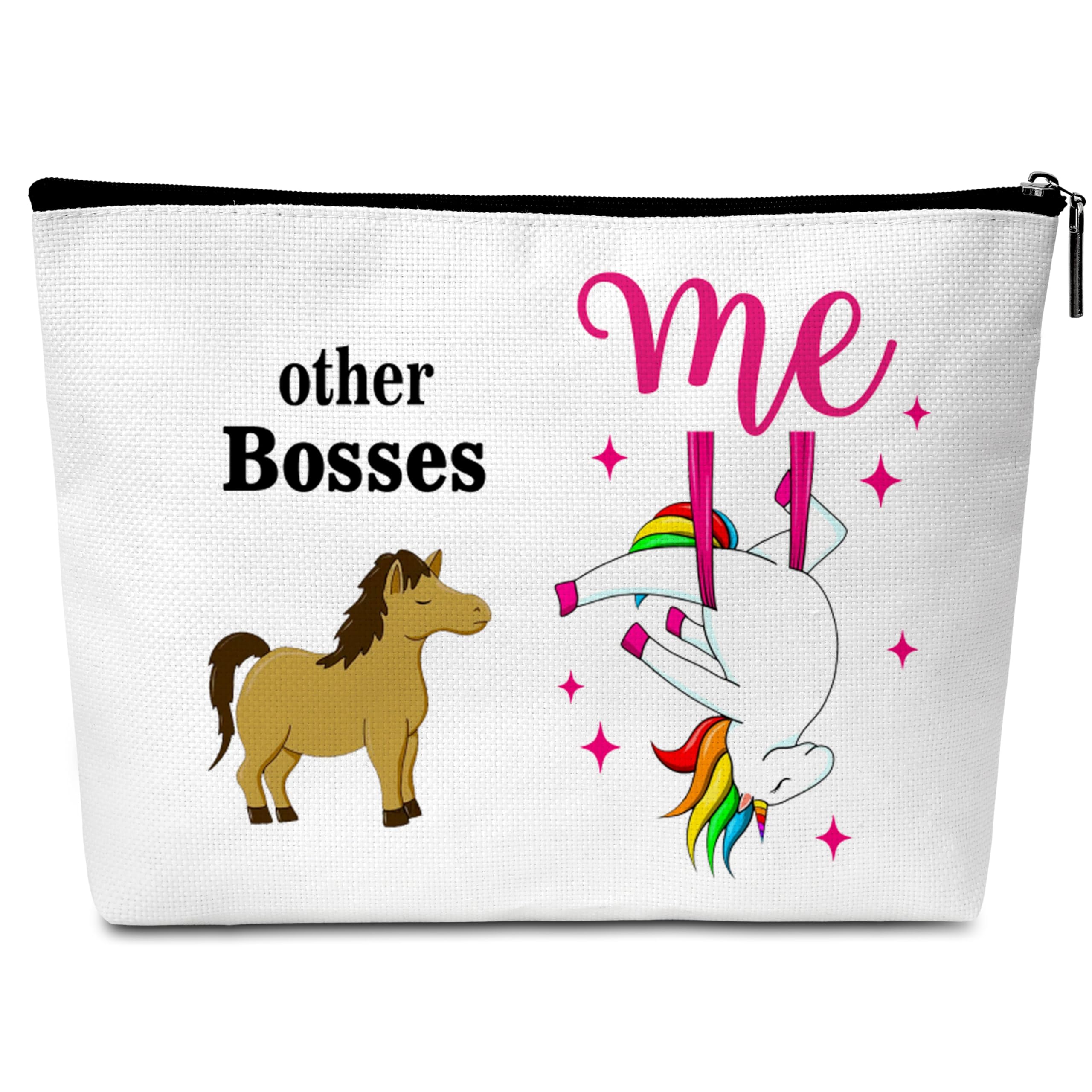 Buildinest Other Bosses Me Makeup Bag, Funny Horse Birthday Gifts for Boss, Unicorn Makeup Bag, Birthday Cosmetic Bags for boss Woman Friend Coworker-A42