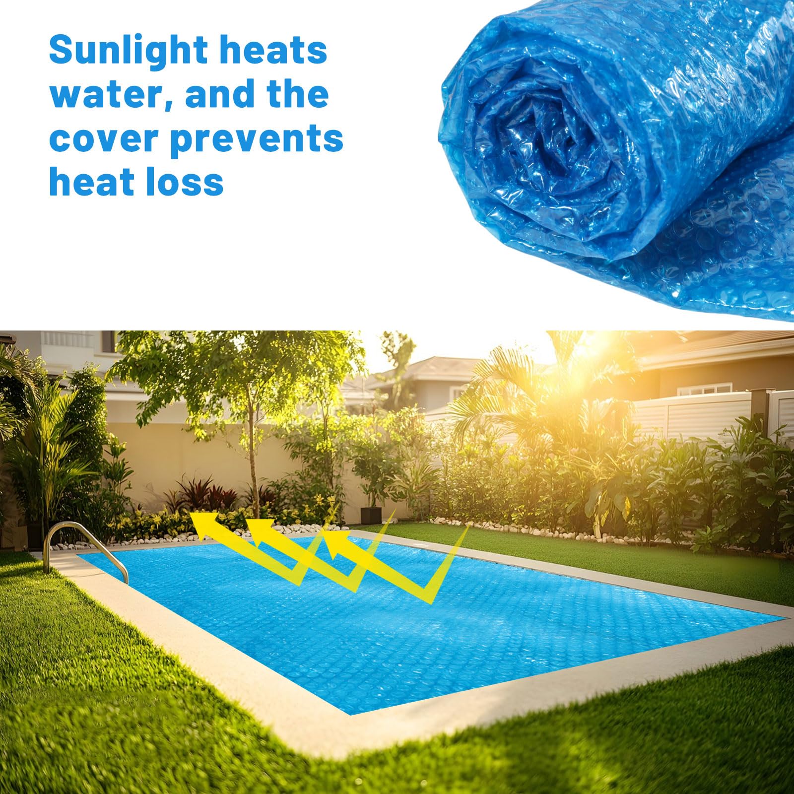 FREEBLOSS Cubierta solar para piscina de 210 cm, manta térmica flotante para spa, cubierta de burbujas para piscinas de agua caliente, piscina, calefacción solar