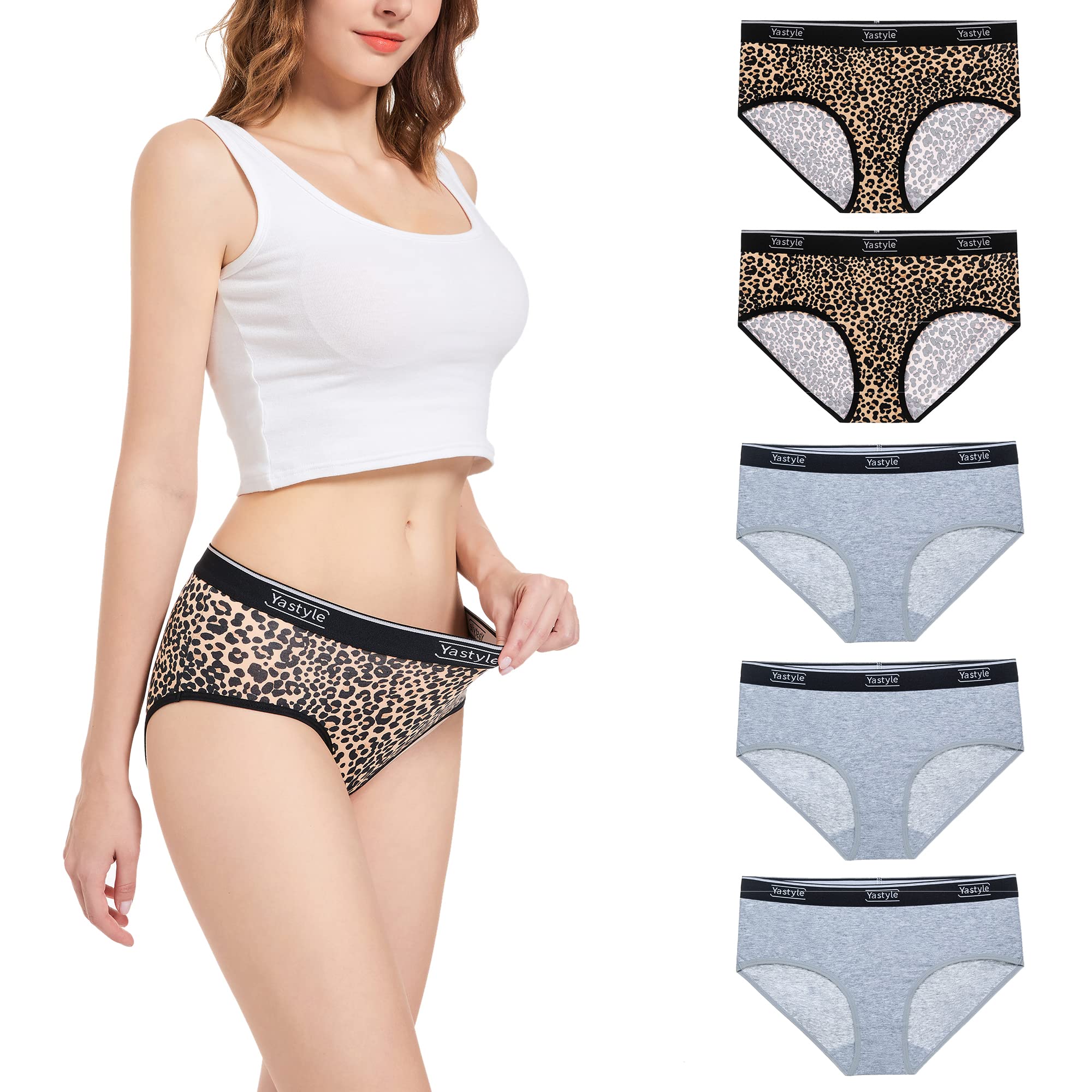 Womens Underwear Cotton Mid Waisted Ladies Panties Full Coverage Briefs 5 Pack Regular Plus Size Multi